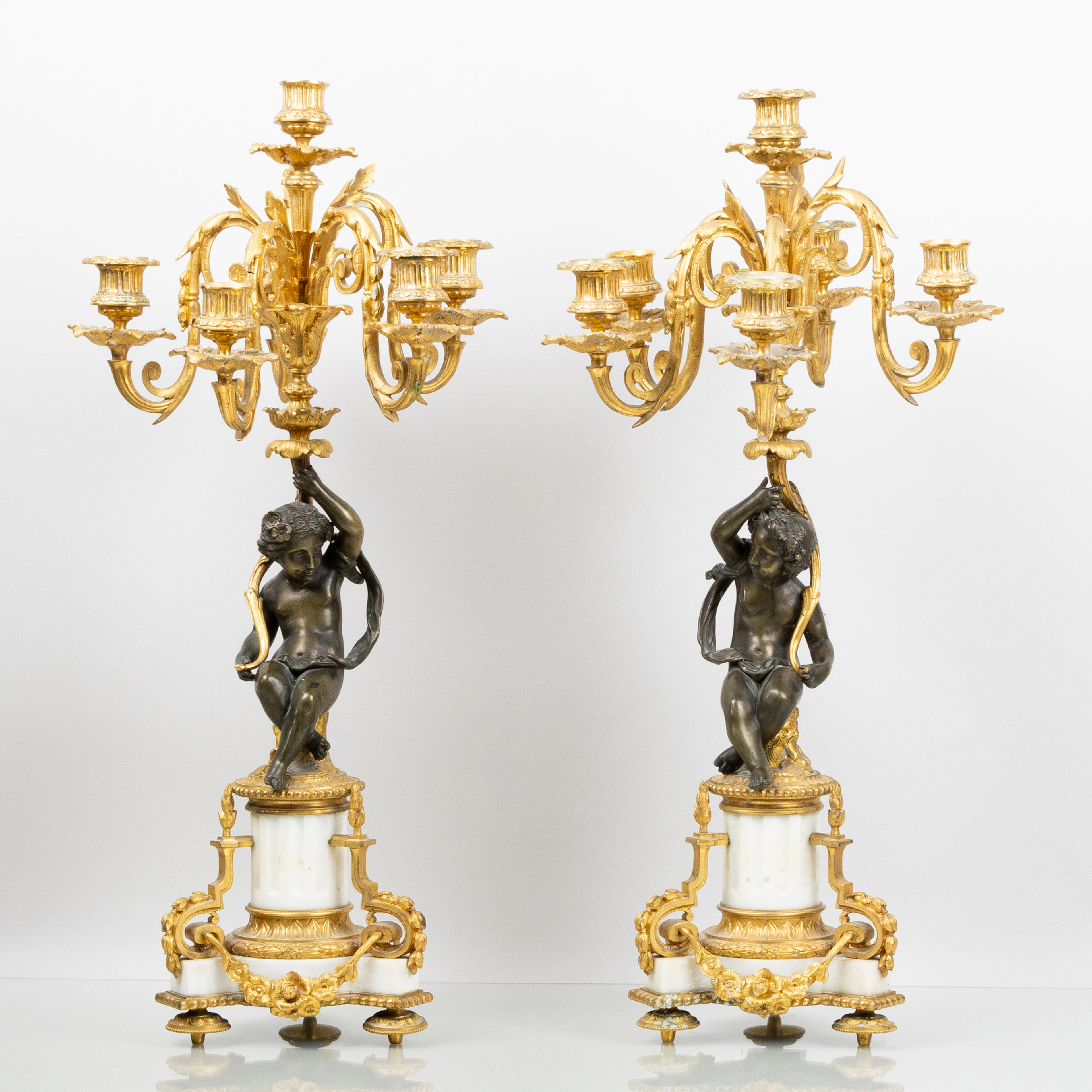 CANDELABRO, 1 par, bronce y mármol, segunda mitad del siglo XIX