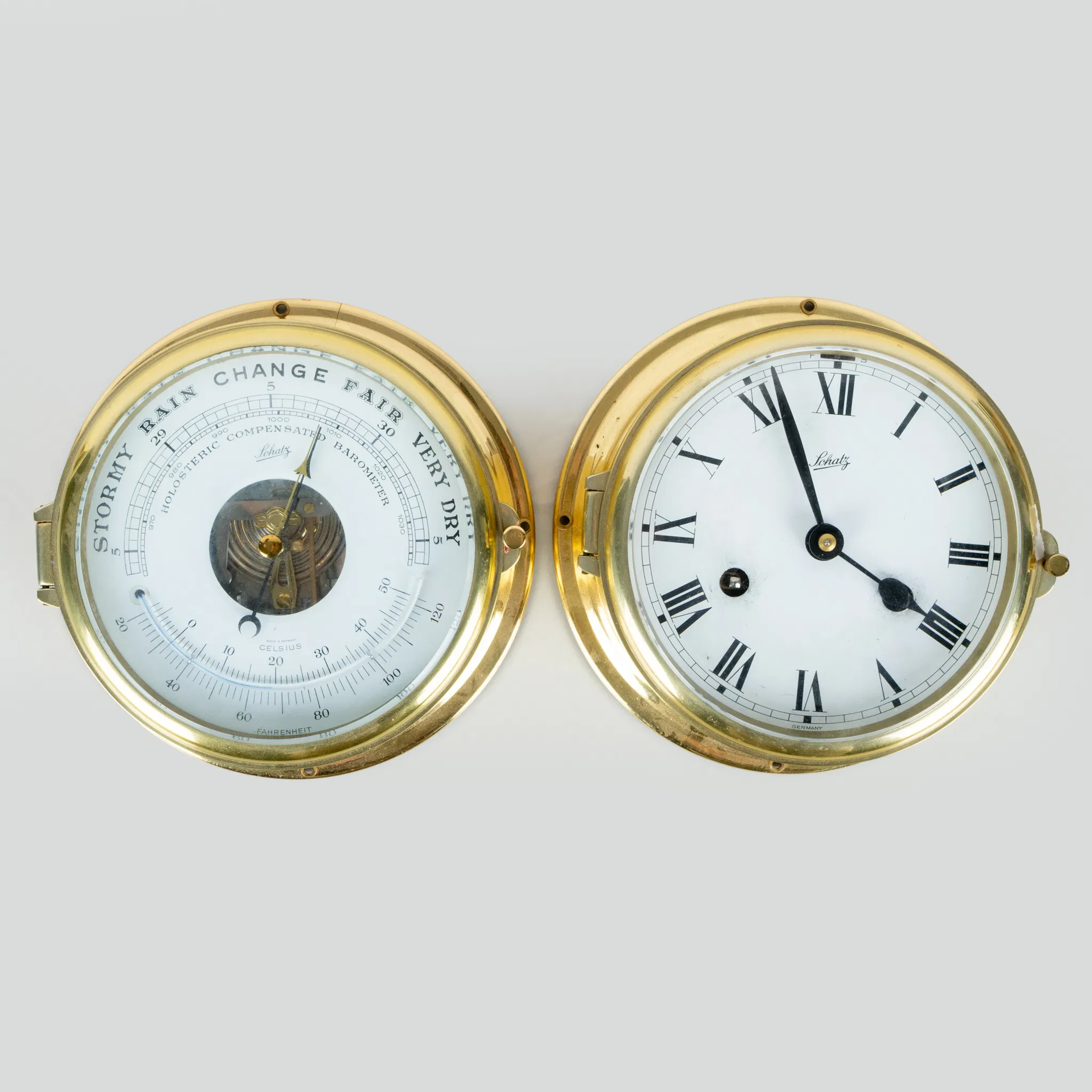 SKEPPSUR OCH BAROMETER, mässing, Schatz, sent 1900-tal