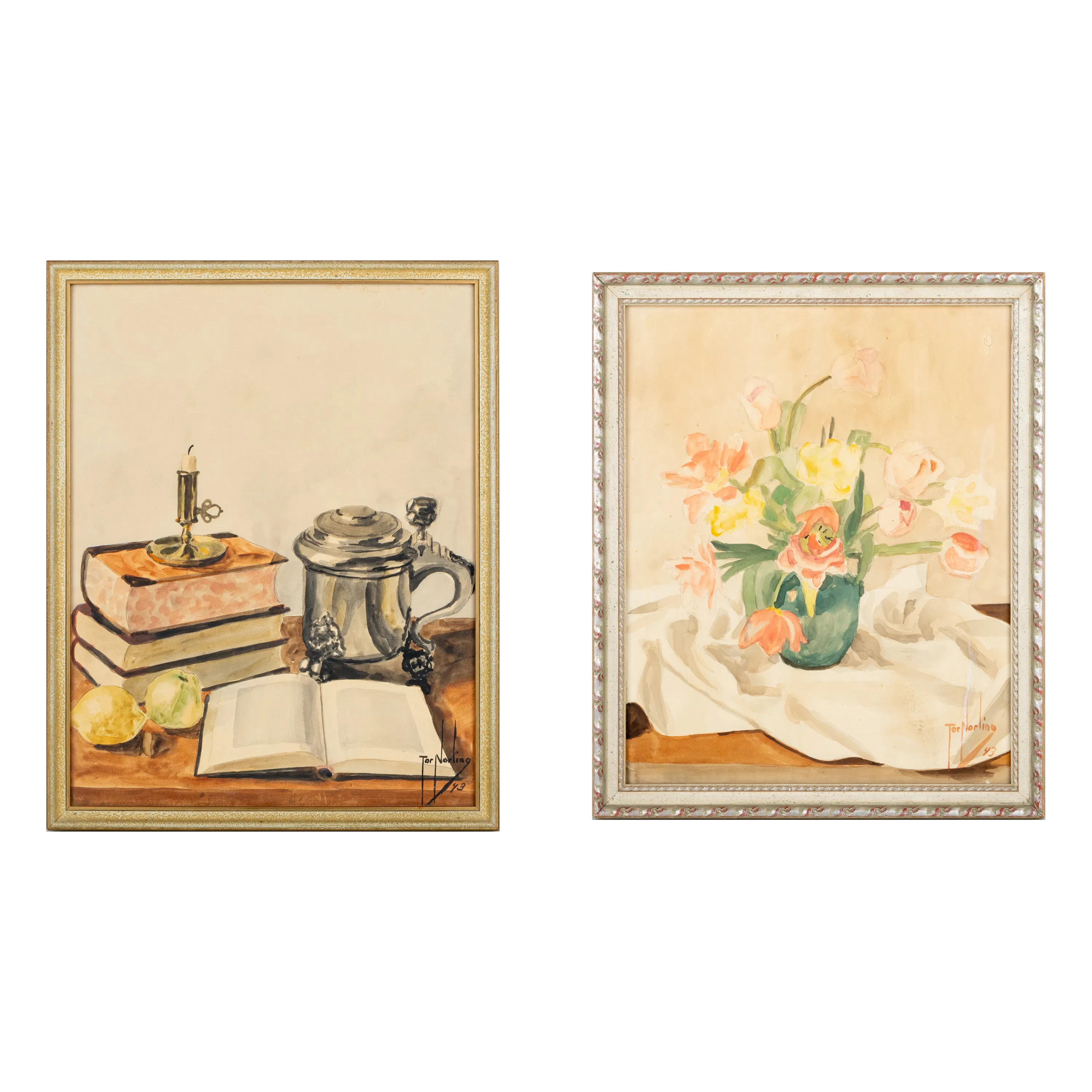 TOR NORLING (1895-1972), 2 piezas, acuarelas, firmadas y fechadas