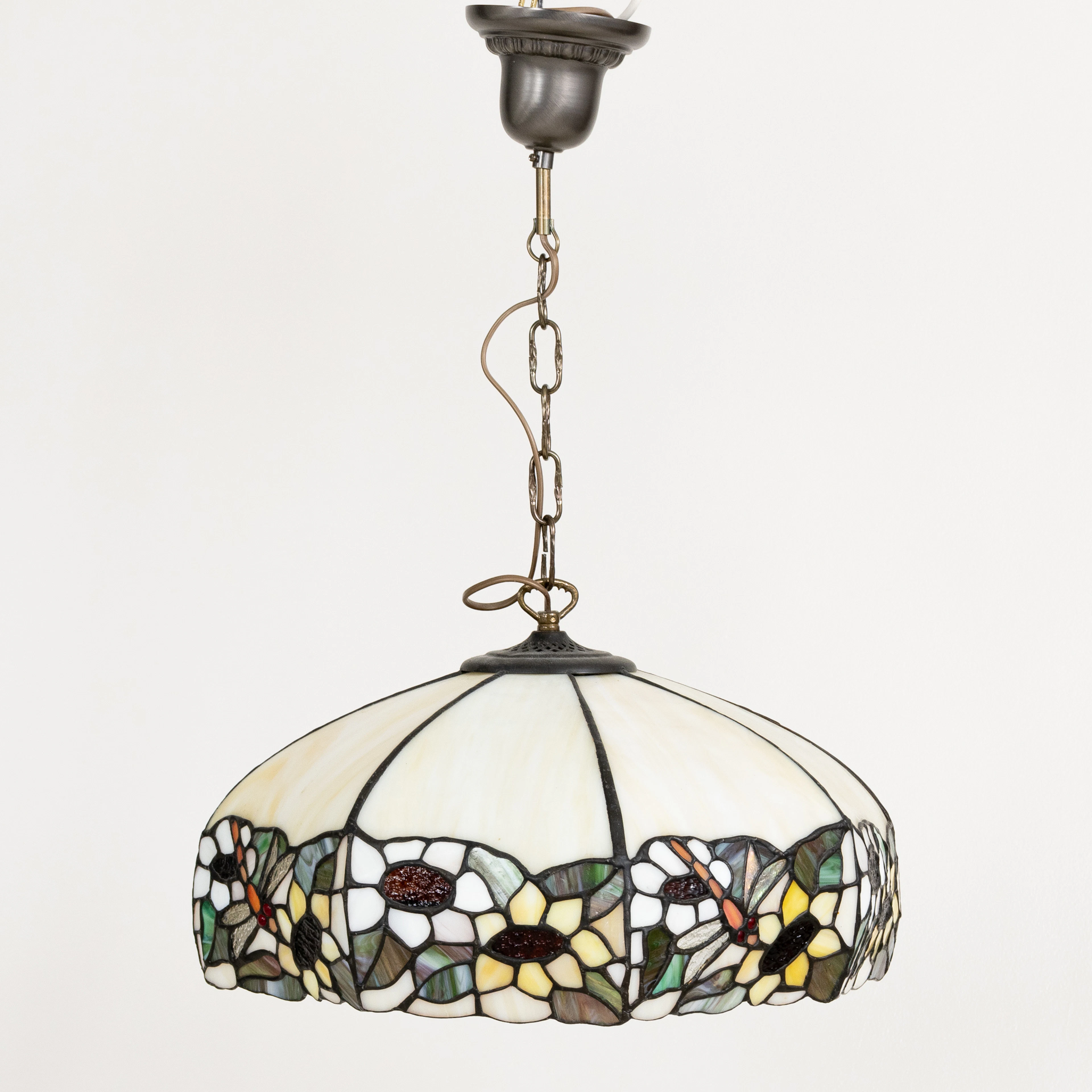 LAMPADA DA SOFFITTO, vetro e metallo, stile Tiffany, seconda metà del '900