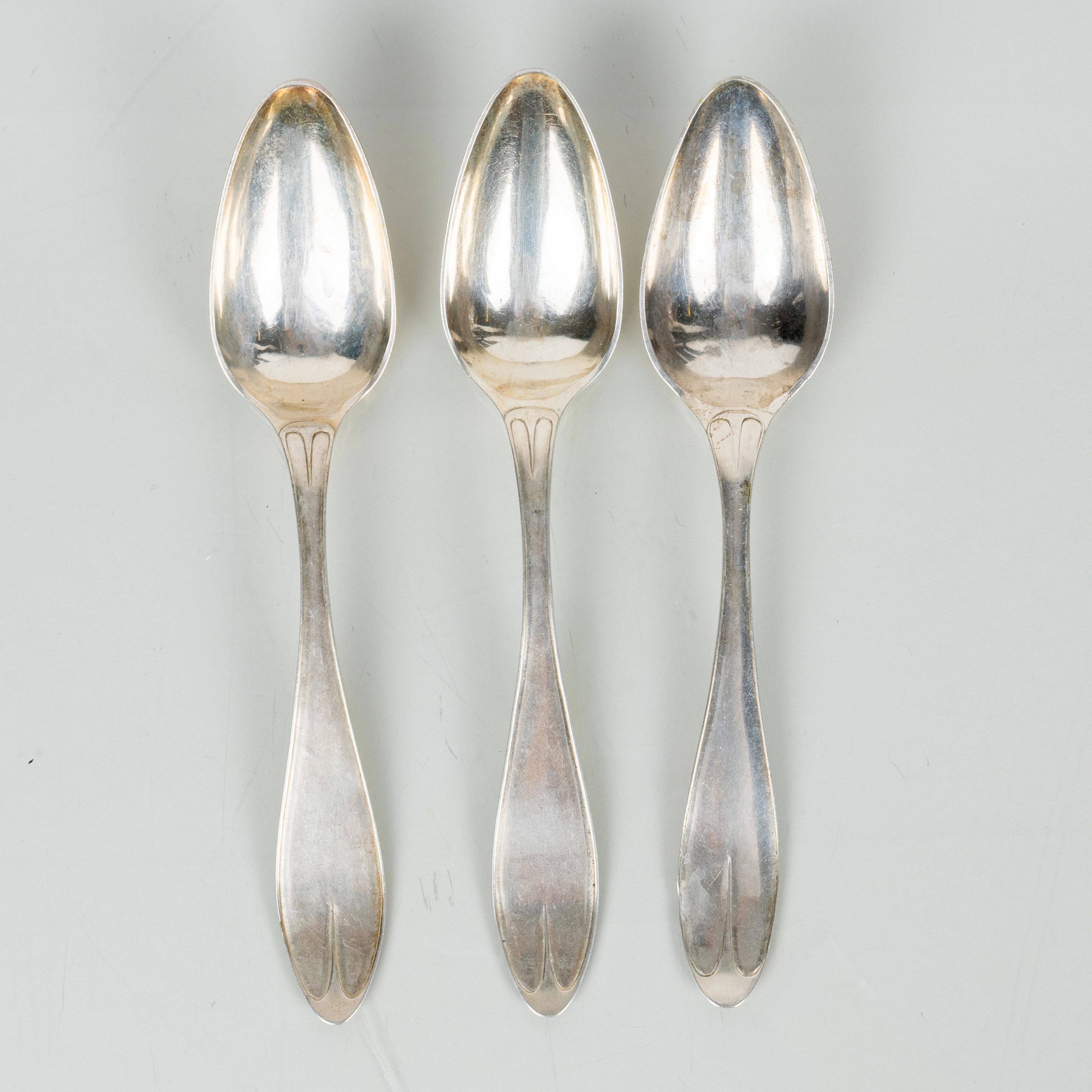 CUILLÈRES À SOUPE, 3 pièces, argenté, bleu Rydberg 1816, poids total env. 190 g