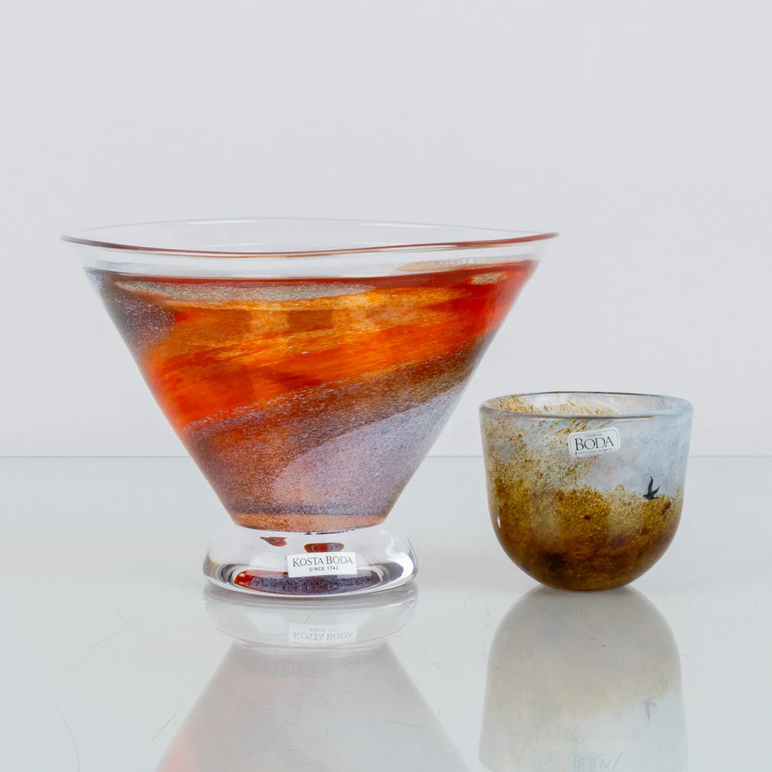 KJELL ENGMAN, 2 pcs, glasses, "Nordic" and "Twister", Kosta Boda