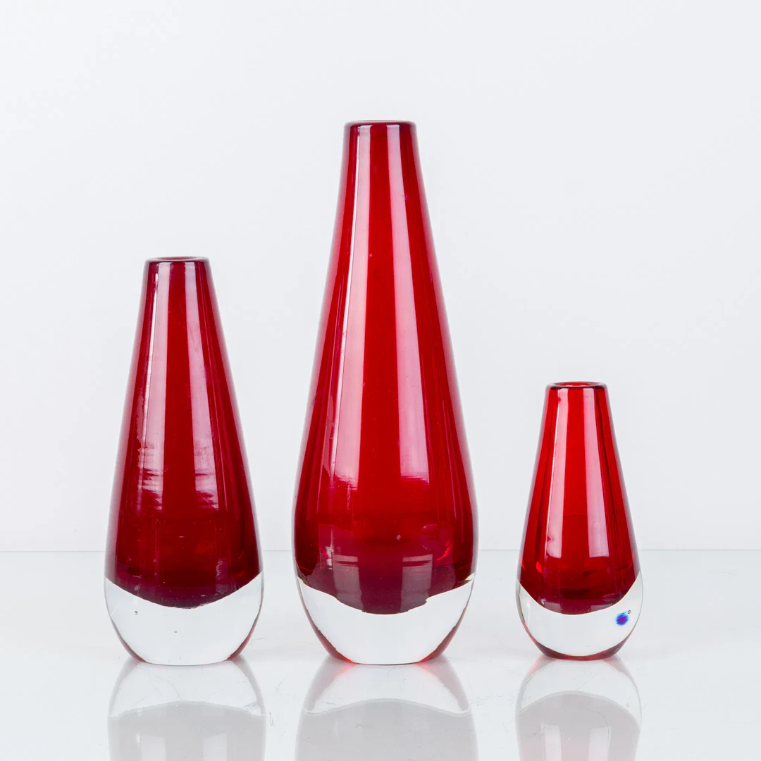 MONICA BRATT, 3 vases, glass, Reijmyre glassworks, mid-1900s