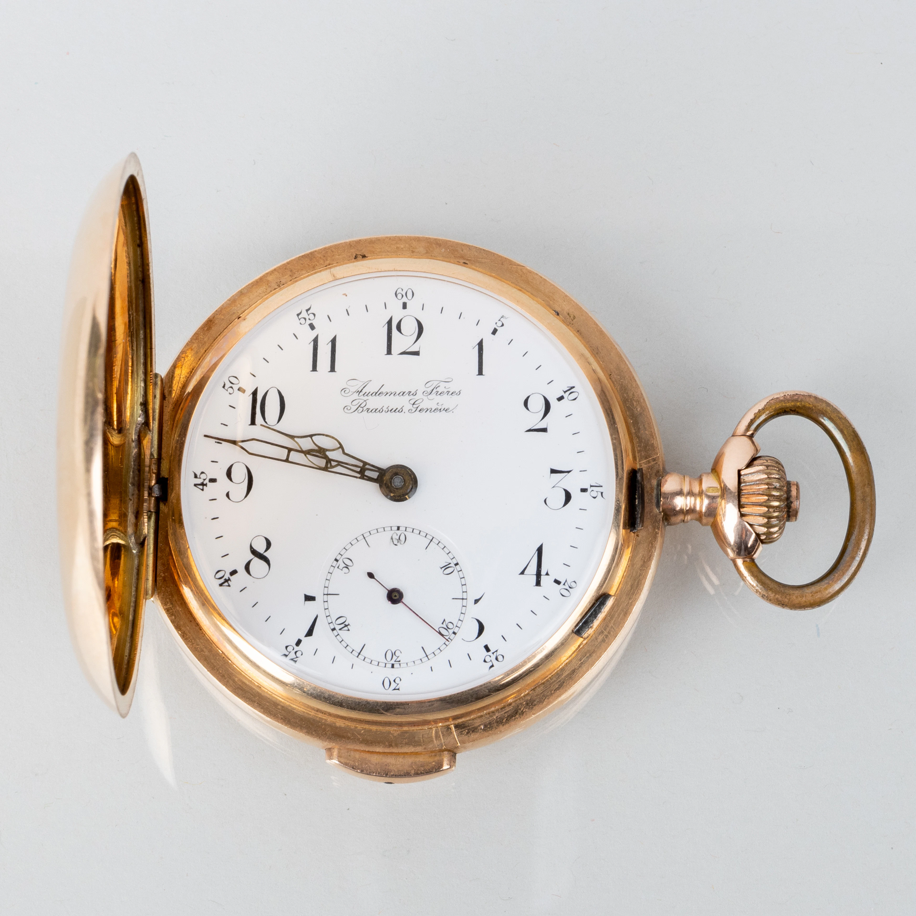 RELOJ DE BOLSILLO, oro 14 quilates, Audemars Frères, Brassus & Geneva, savonett, con