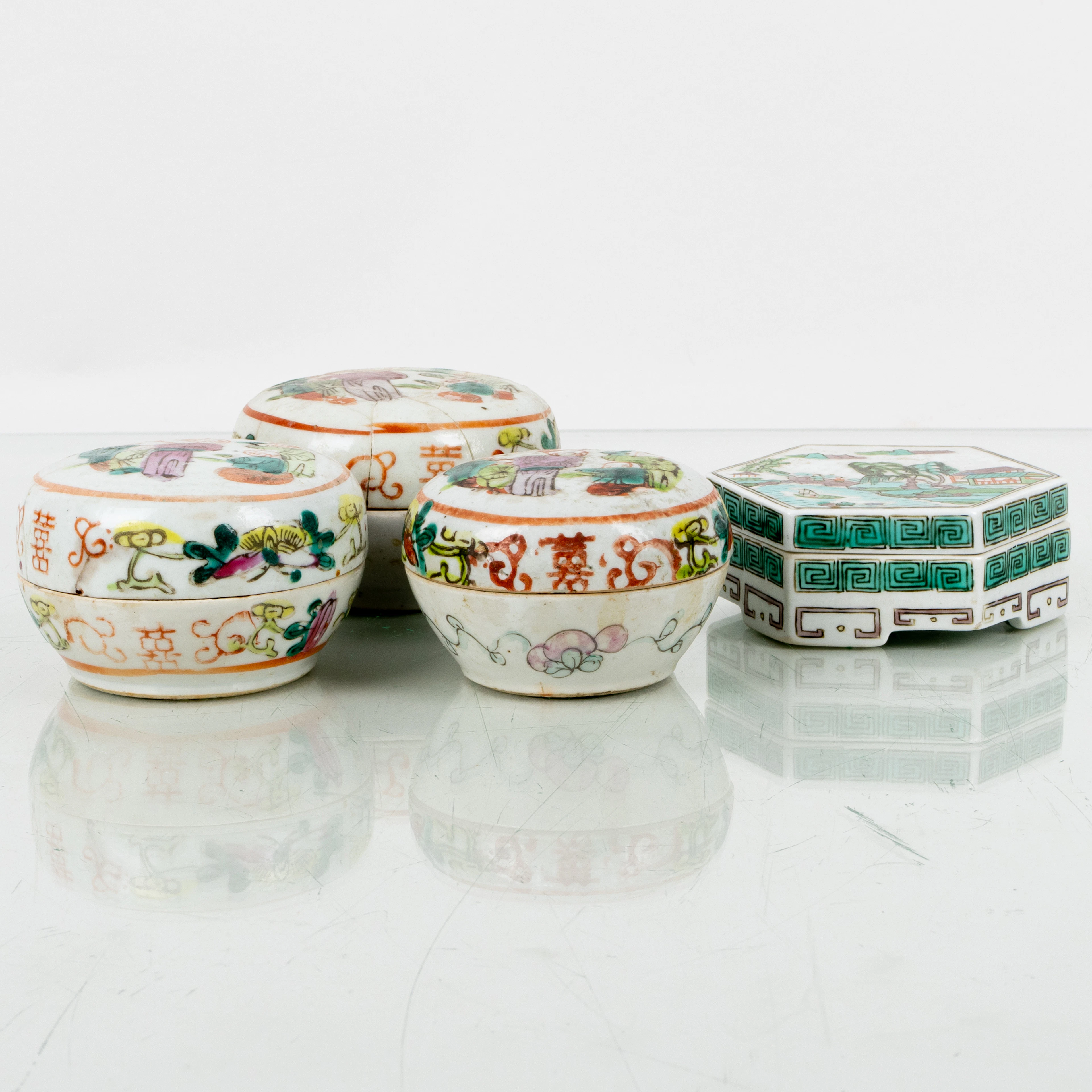 CAJAS, 4 piezas, porcelana, China, 1800/1900