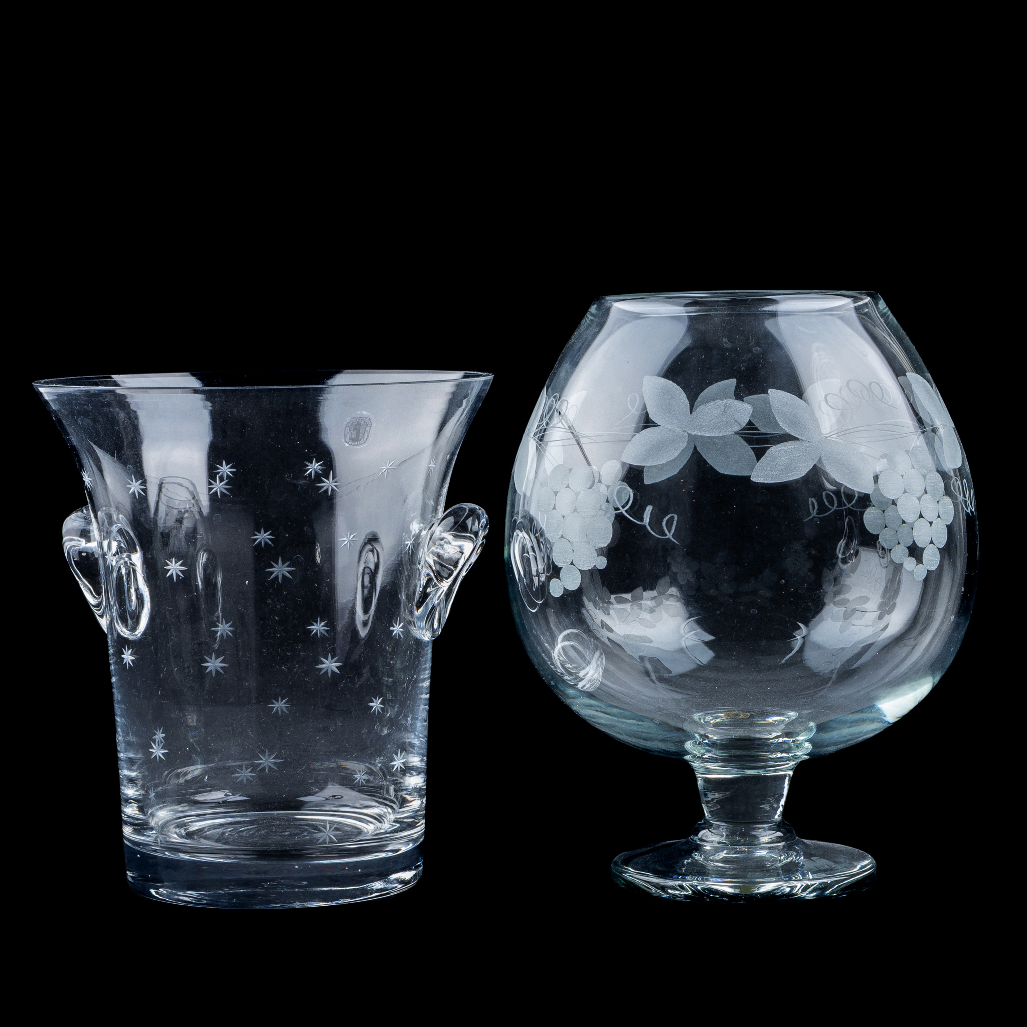 CUBO DE HIELO Y CUENCO DE FUEGO, vidrio, siglos XX/2000