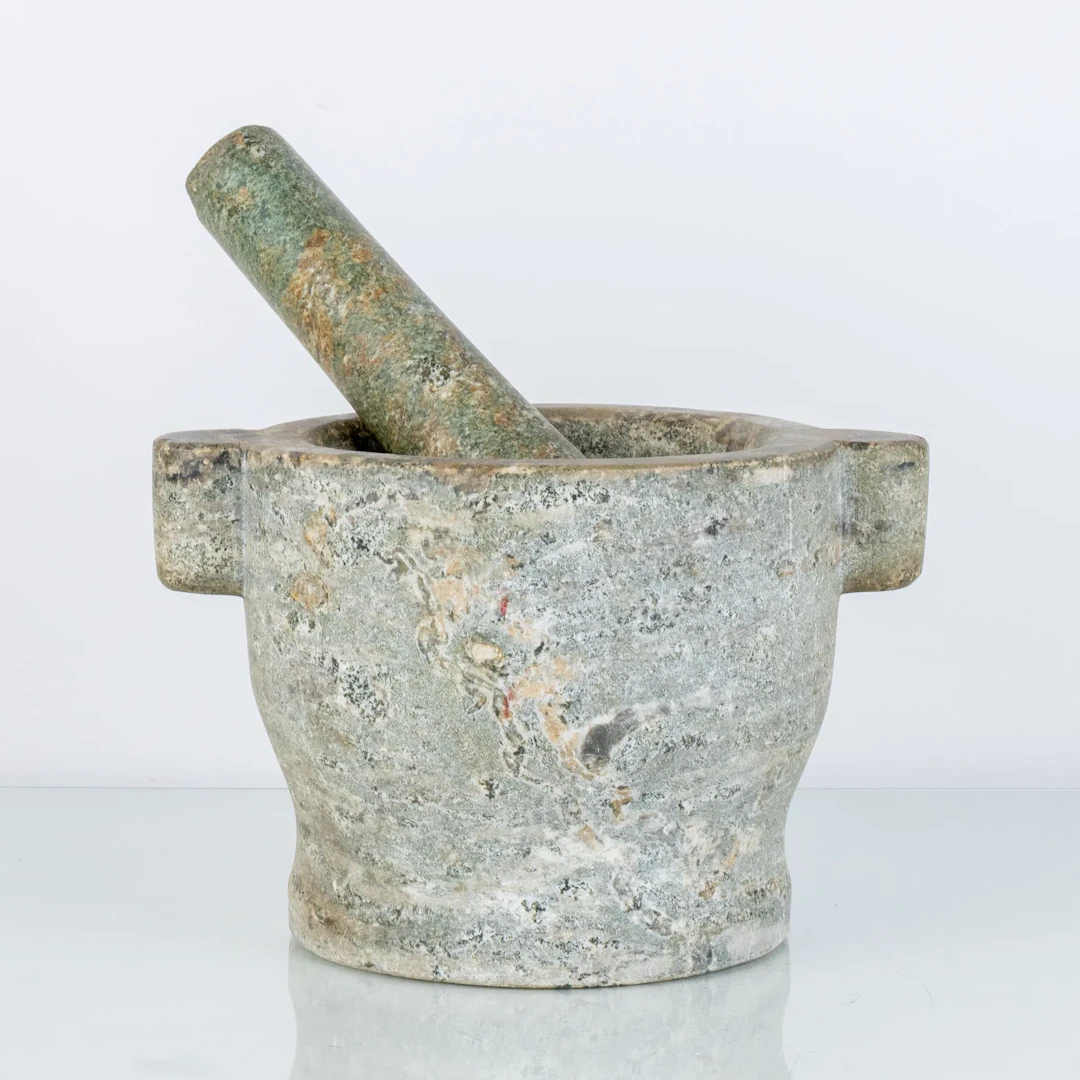 MORTAR, with pestle, larger model, Kolmård marble, 1800s