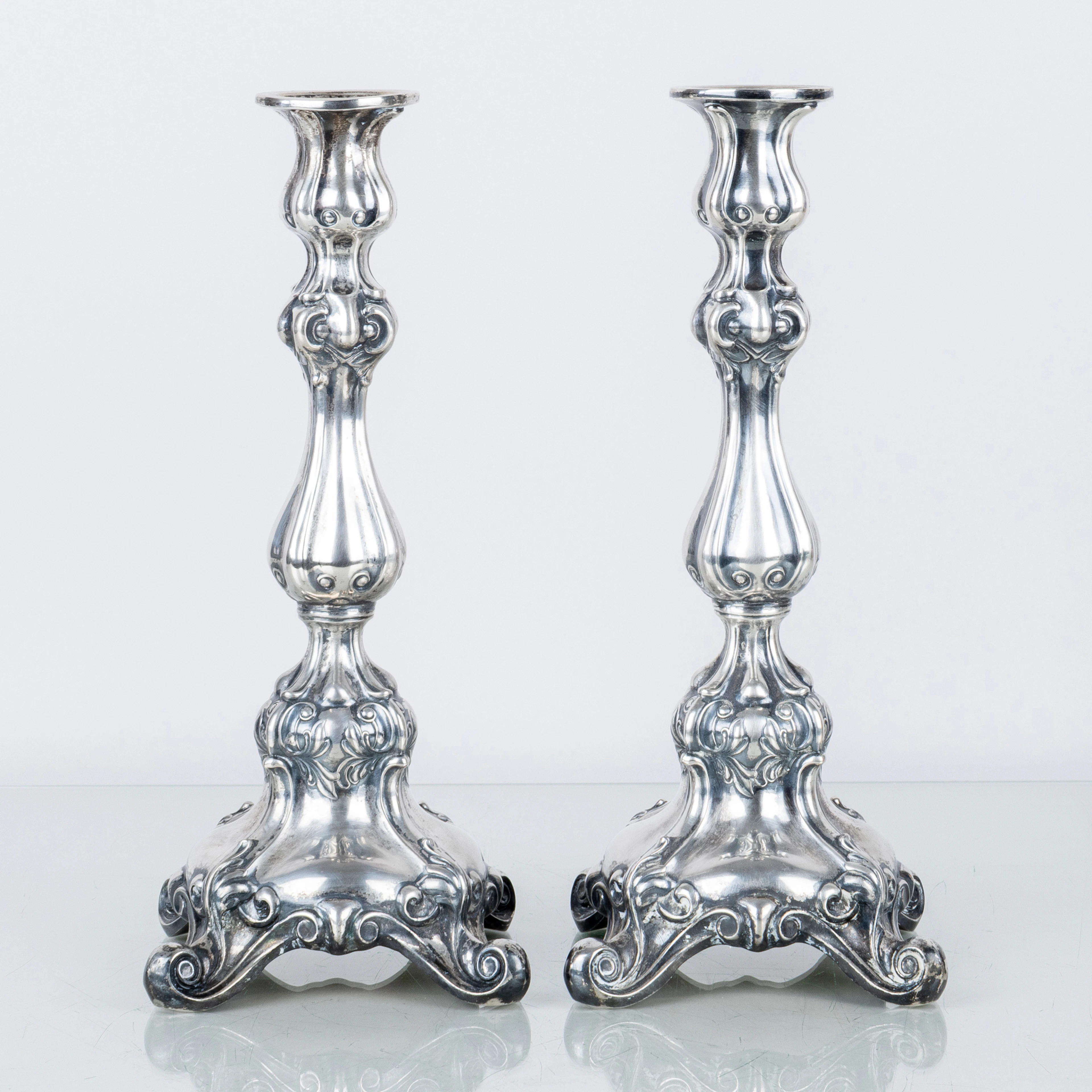 KERZENSTÄNDER, 1 Paar, Silber, schwedische Briefmarken ALT, 1933
