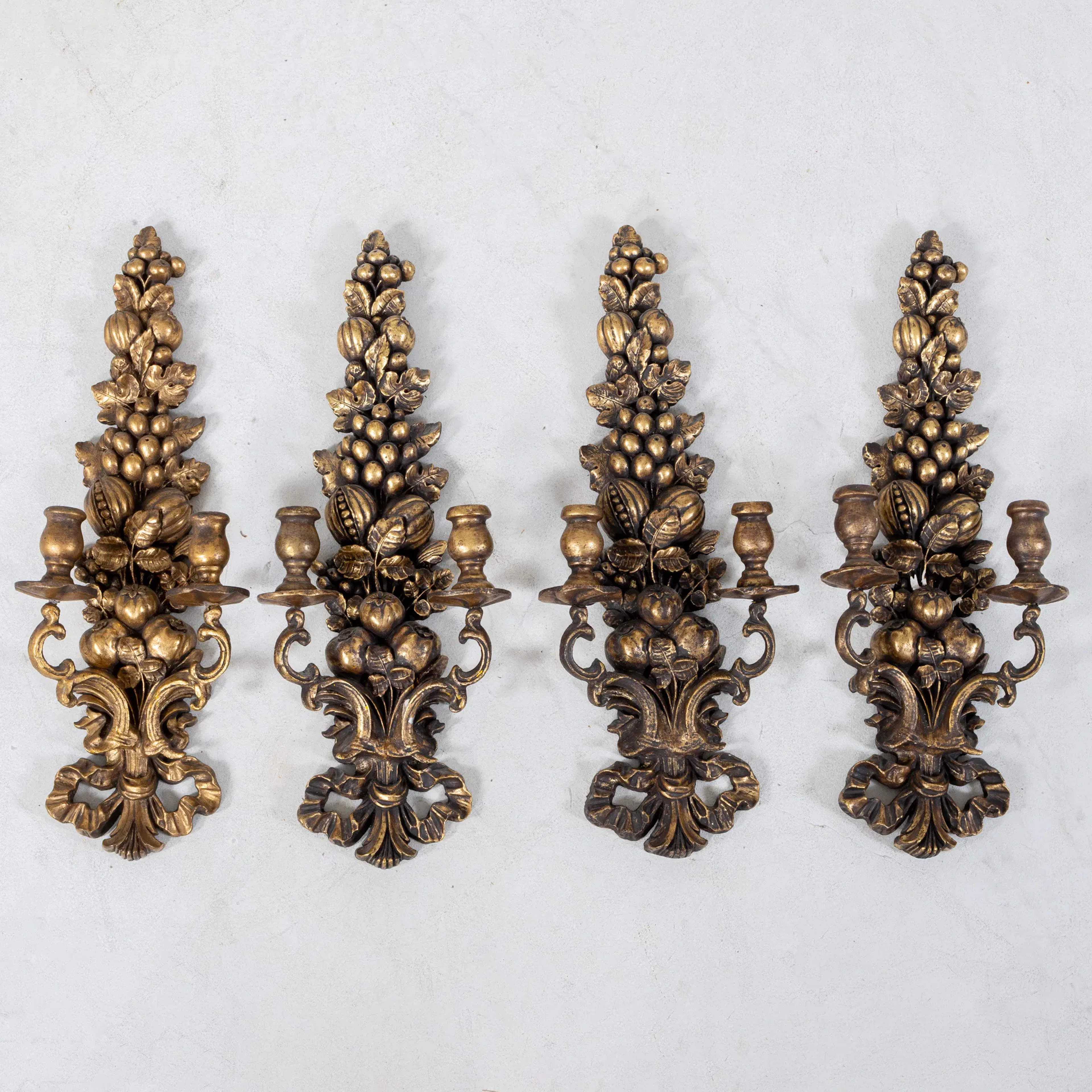 WALL SCONCES, 4 pcs, bronzed wood, 1900s