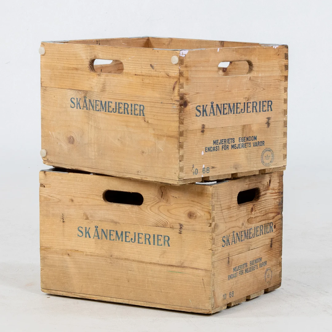 CAJAS DE MADERA, 1 par, lecherías de Skåne, mediados del siglo XX