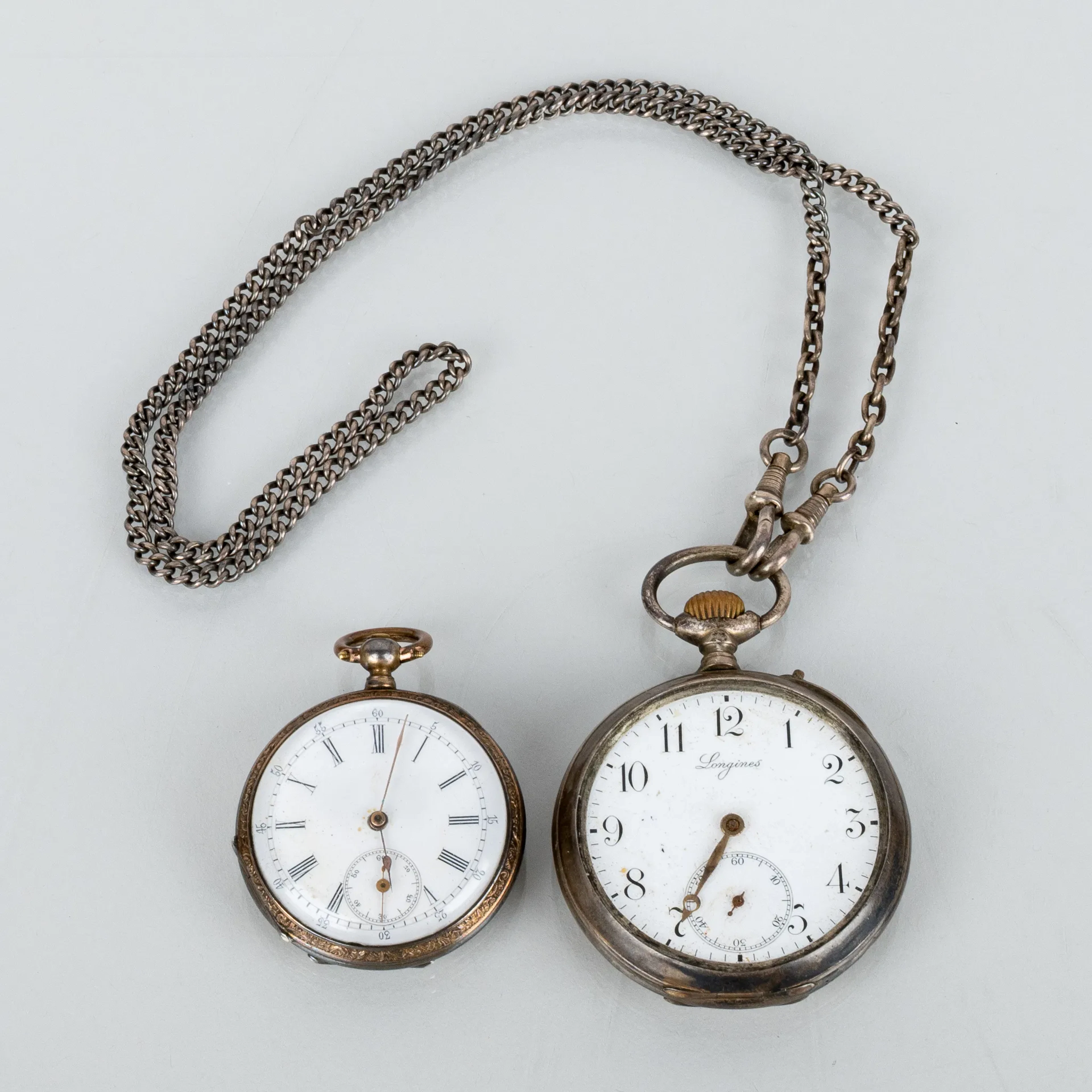 RELOJ DE Bolsillo, 2 piezas, plata, incluyendo Longines, la primera mitad del siglo XX