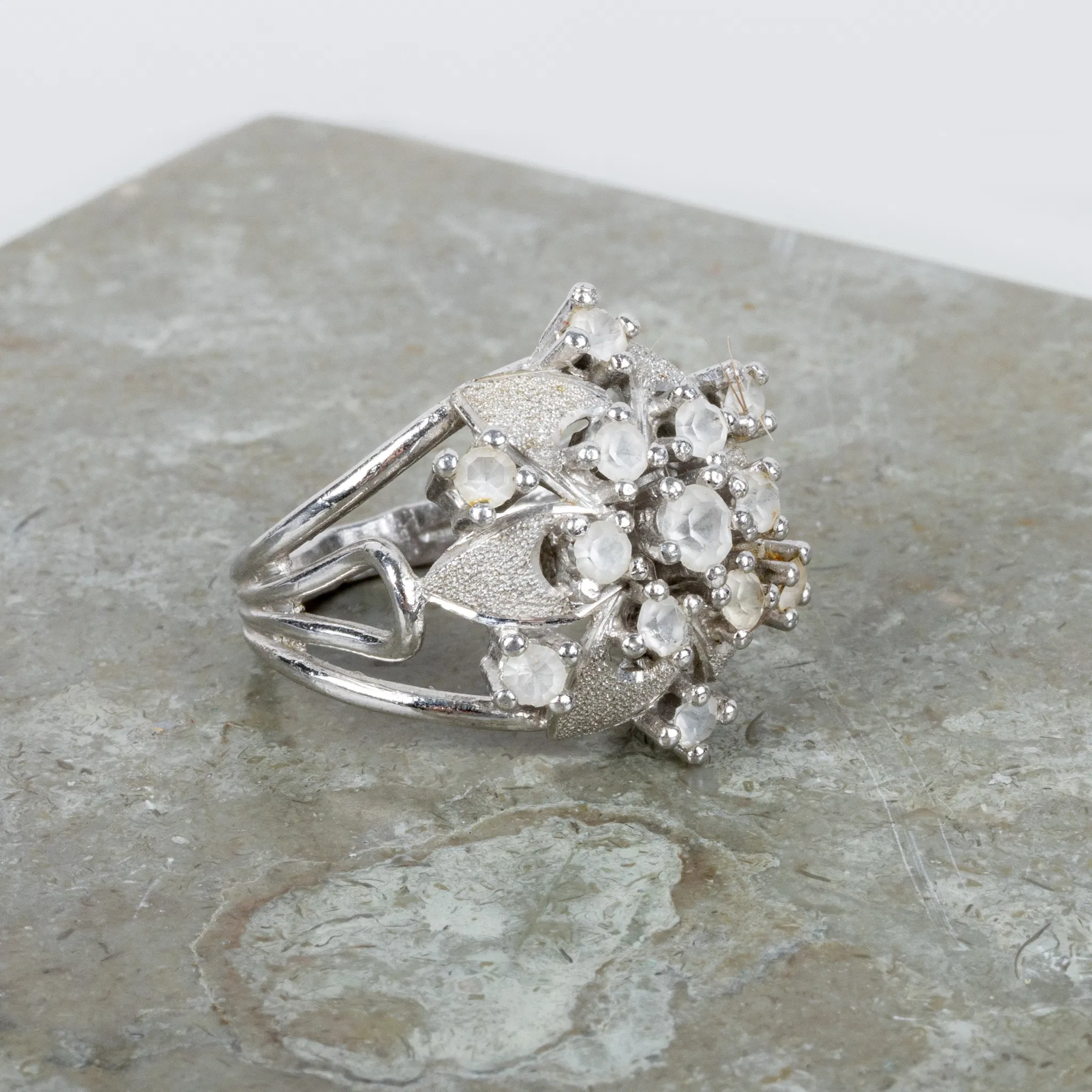 RING, silver, with white stones in the second half of the 20th century