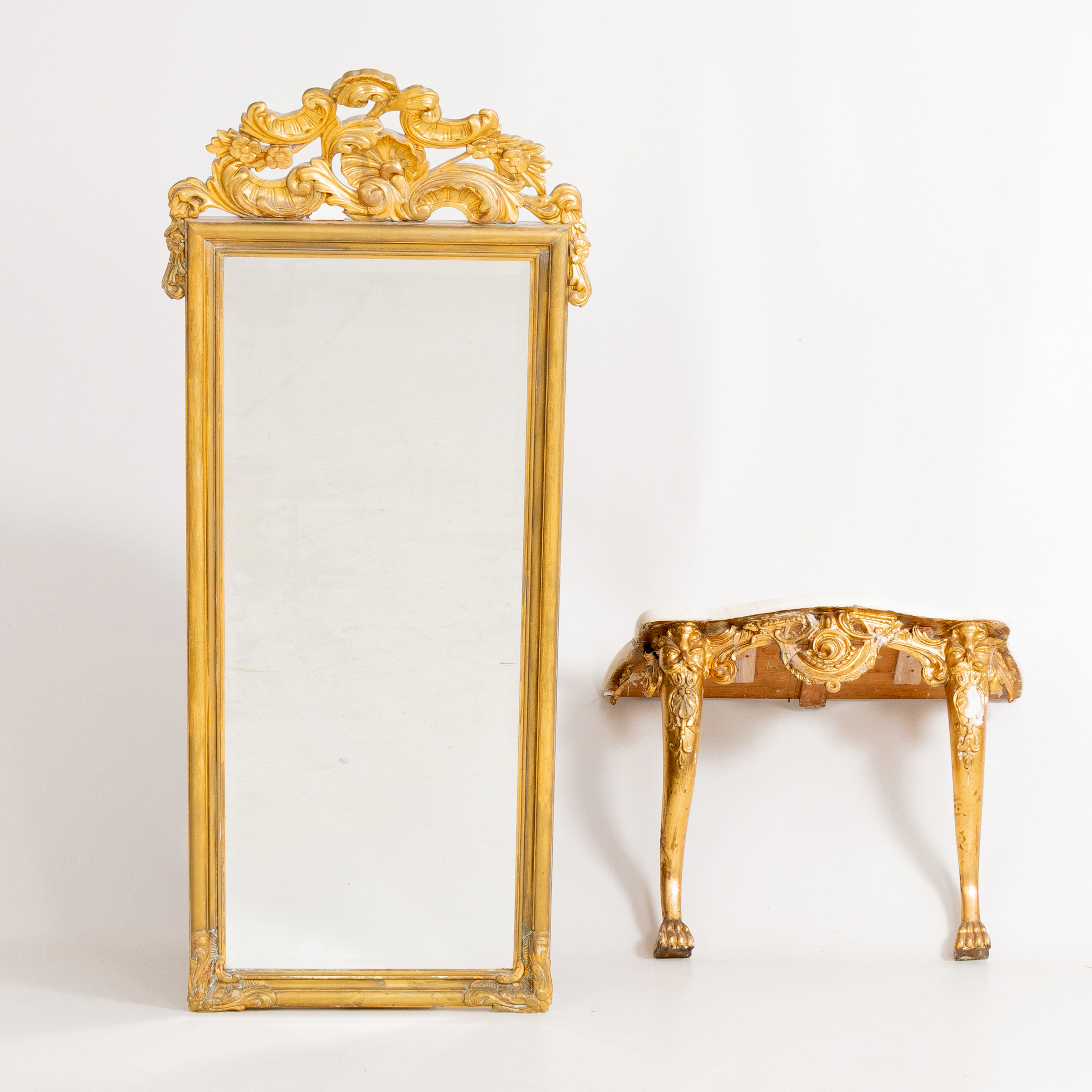 ESPEJO CON MESA CONSOLA, bronceado, primera mitad del siglo XX