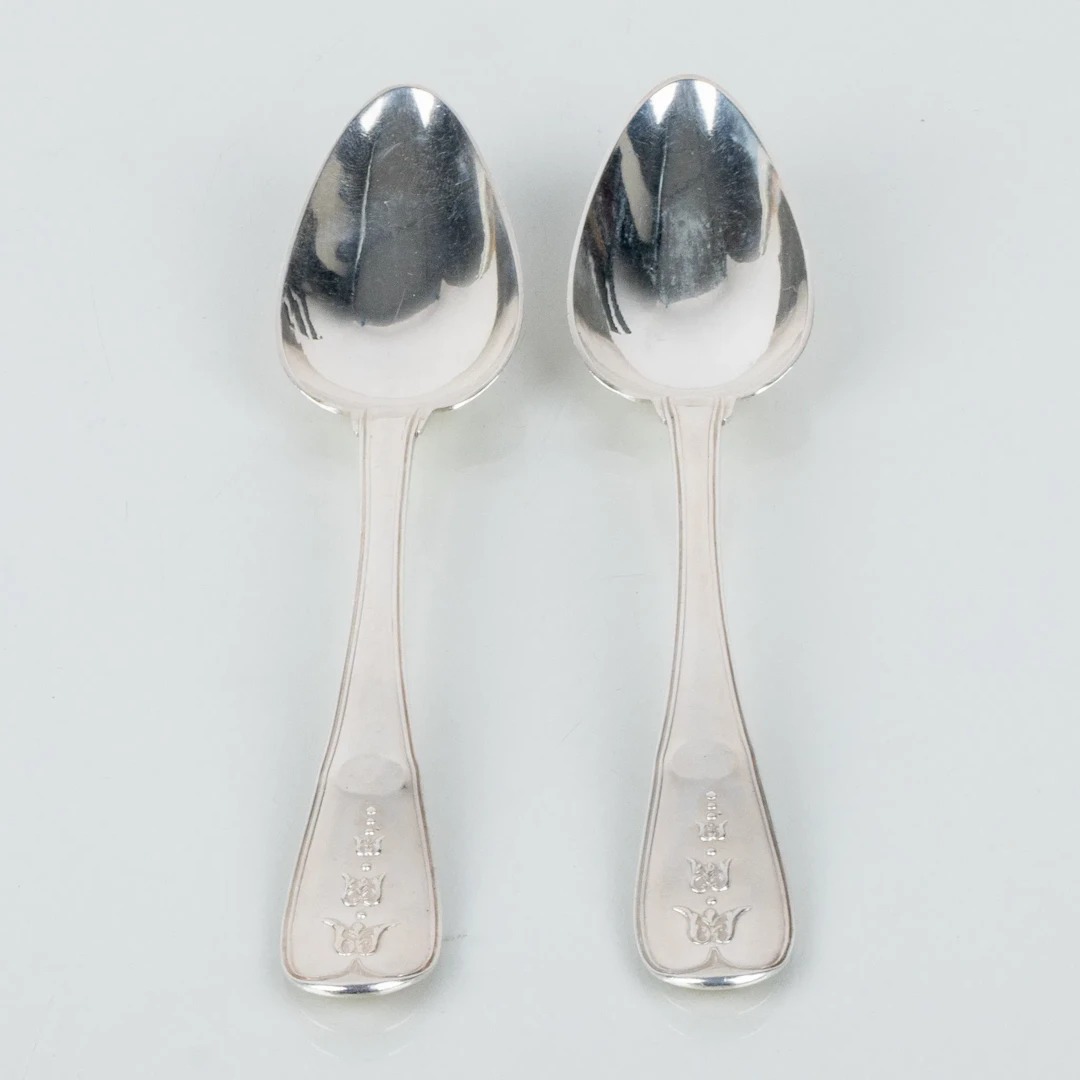 CUCHARAS, 2 piezas, plata, sellos suecos LRB 1834, peso tono aprox. 62 g