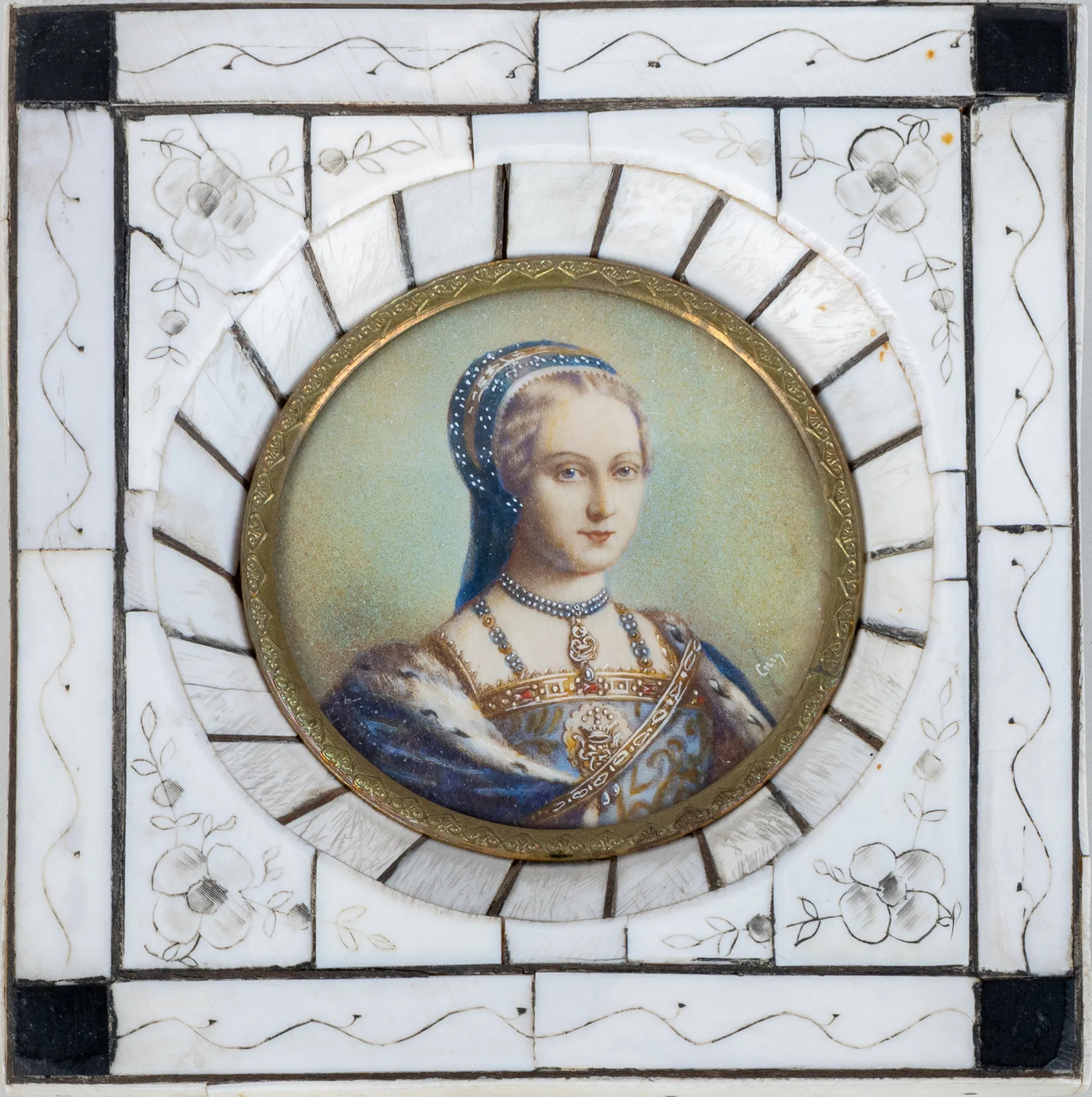 MINIATURE PAINTING, oil on cardboard, 1800s, indistinctly signed