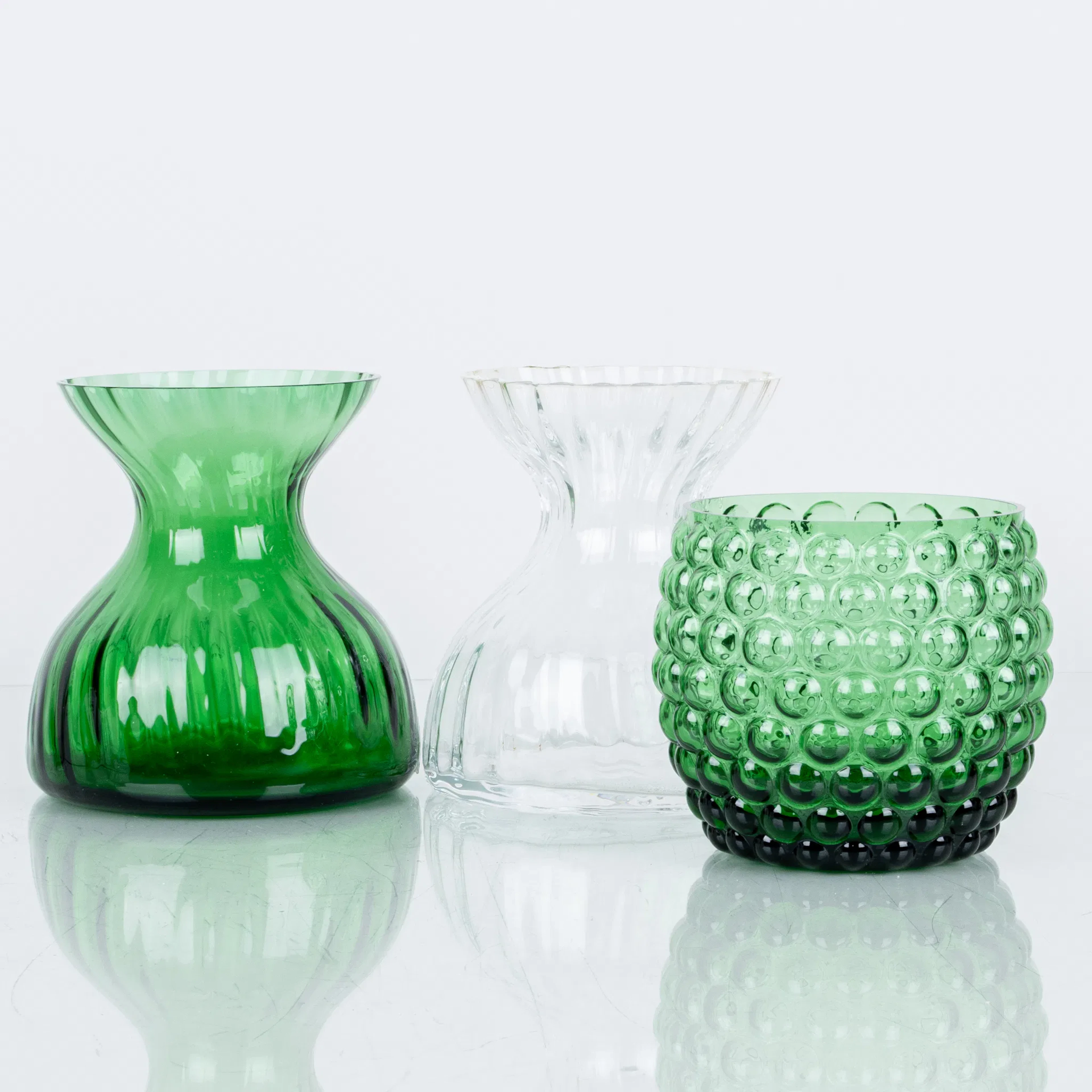 KERZENHALTER UND VASEN, 3 Stück, Glas, Reijmyre, 2000er Jahre