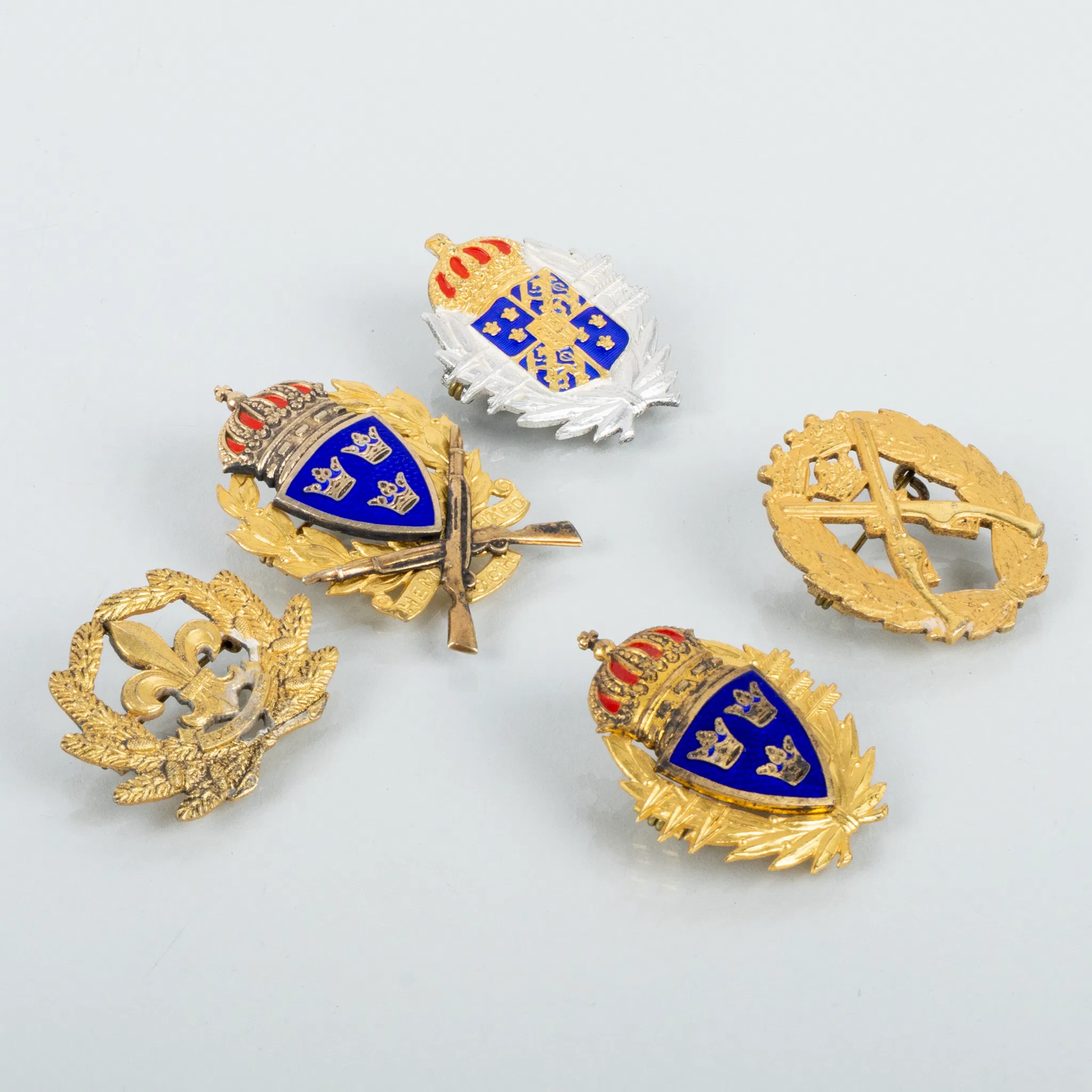 INSIGNES, 5 pièces, argent, marques bleues, années 1900