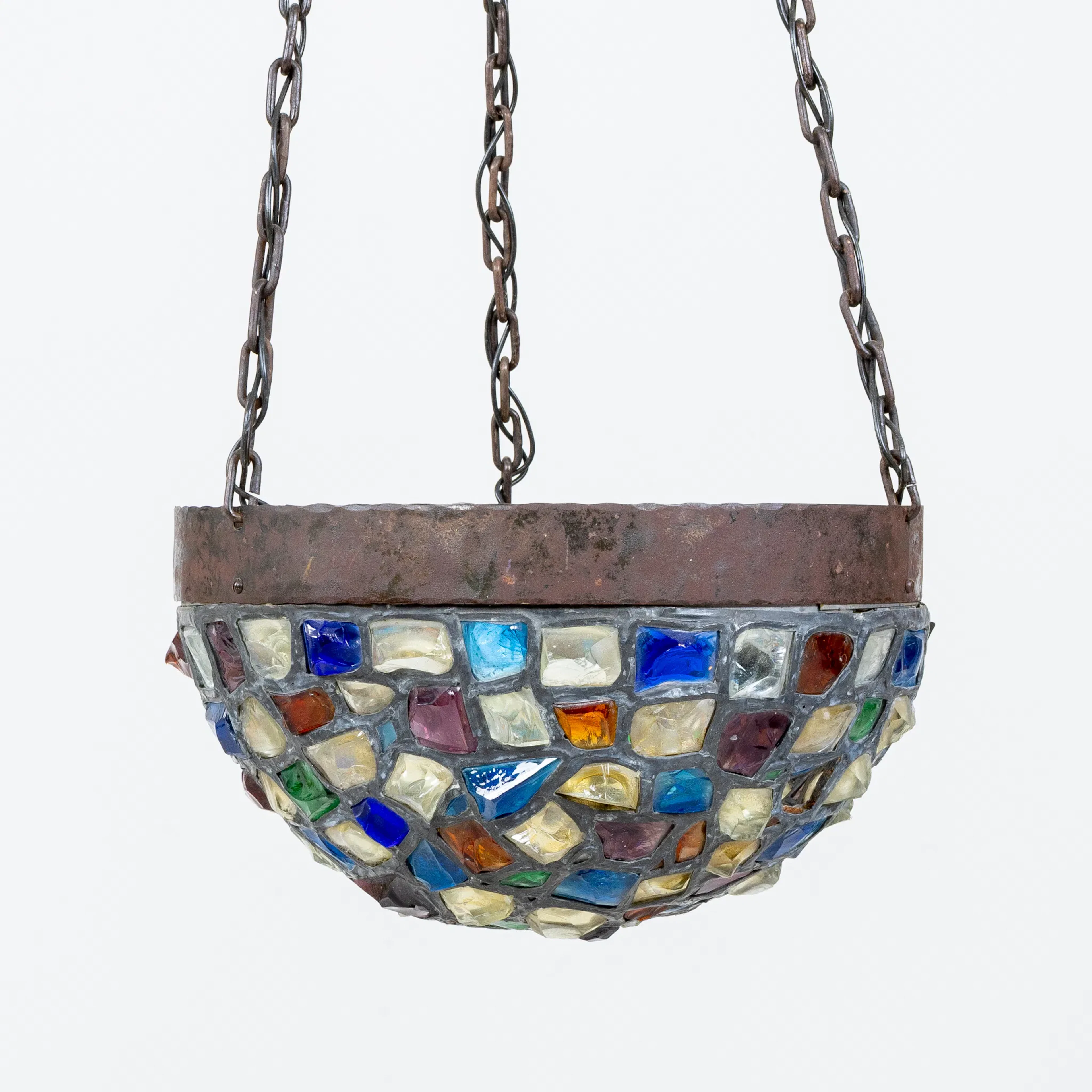 LÁMPARA DE TECHO, vidrio y metal, Art Nouveau, principios del siglo XX