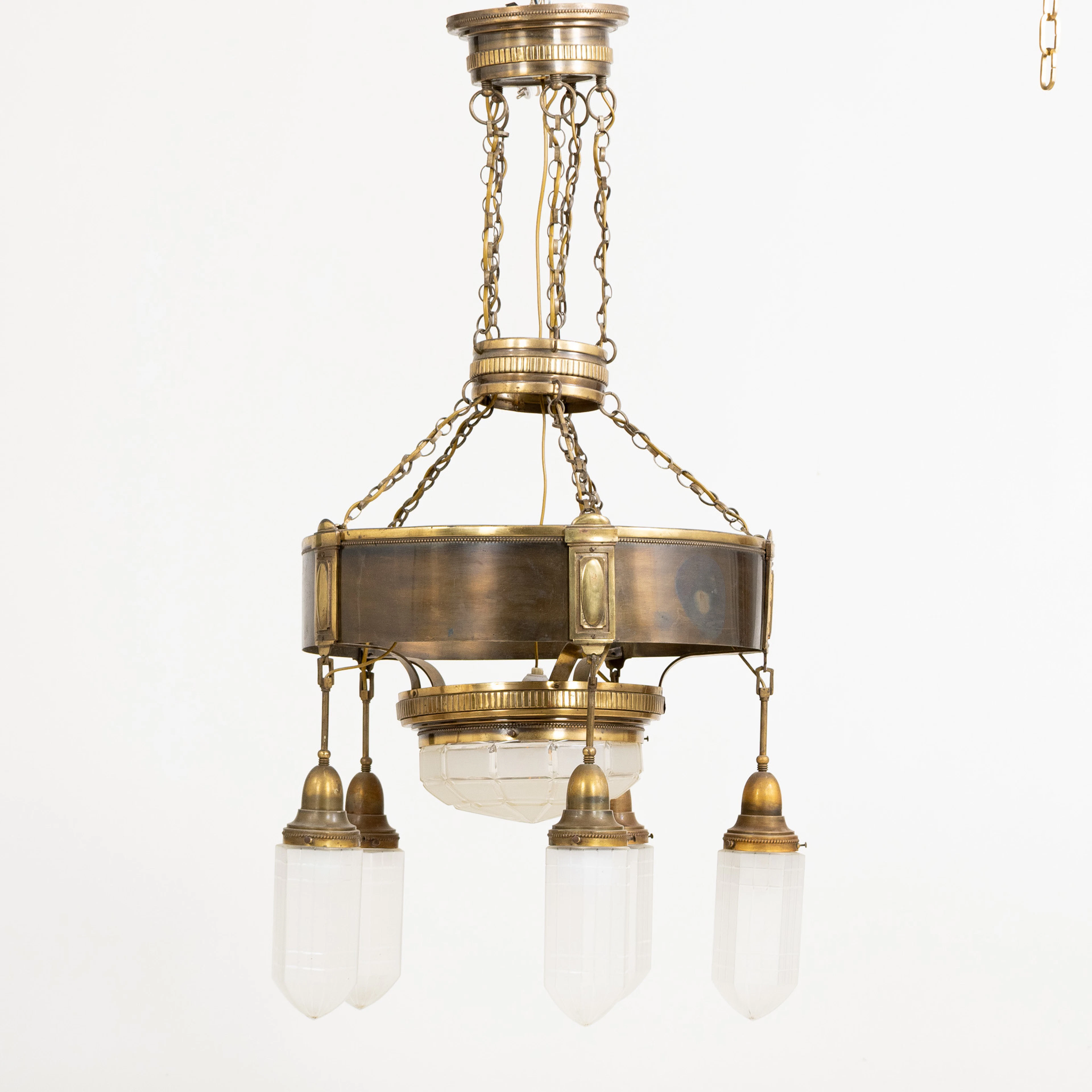 LÁMPARA DE TECHO, latón, Art Nouveau, principios de 1900, modelo más grande