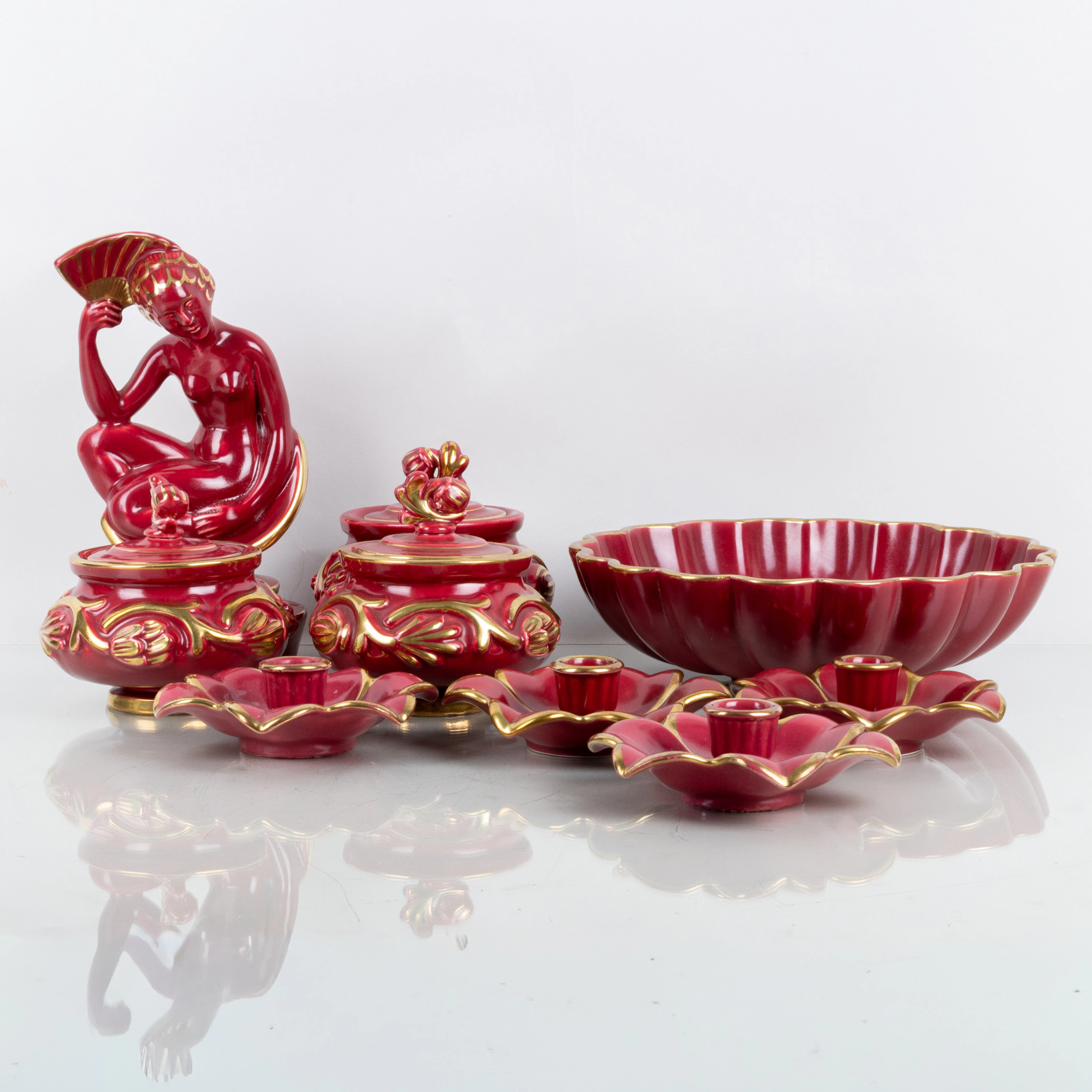 ARTHUR PERCY, 9 part, ceramics, "Red Ruby", Gefle/Upsala Ekeby, 1900s