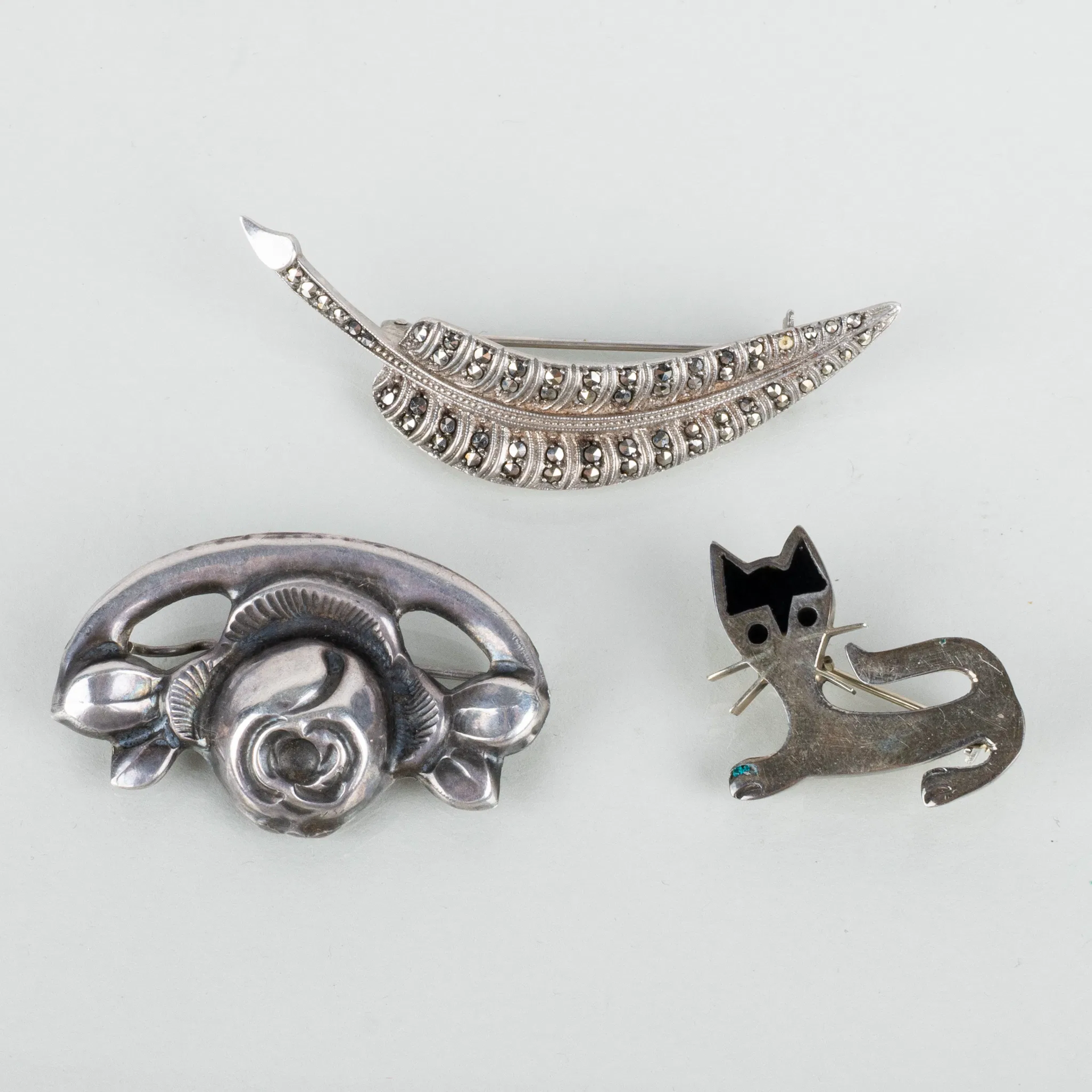 BRAIRLINES, 3 pcs, silver, blue sterling, 1900s