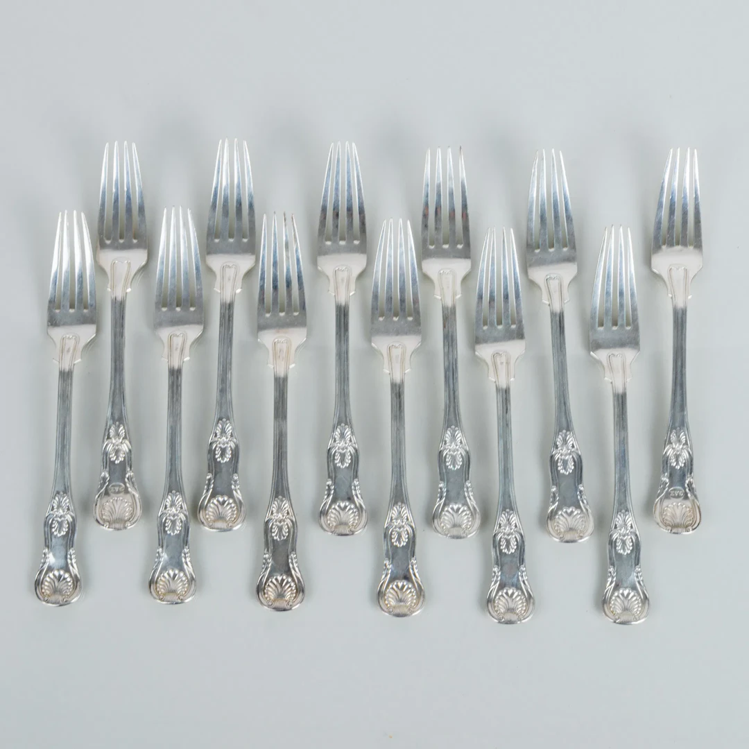 FOOD FORKS, 12 pcs, silver, Gustaf Theodor Folcker, blue 1855, tot weight approx. 905 g