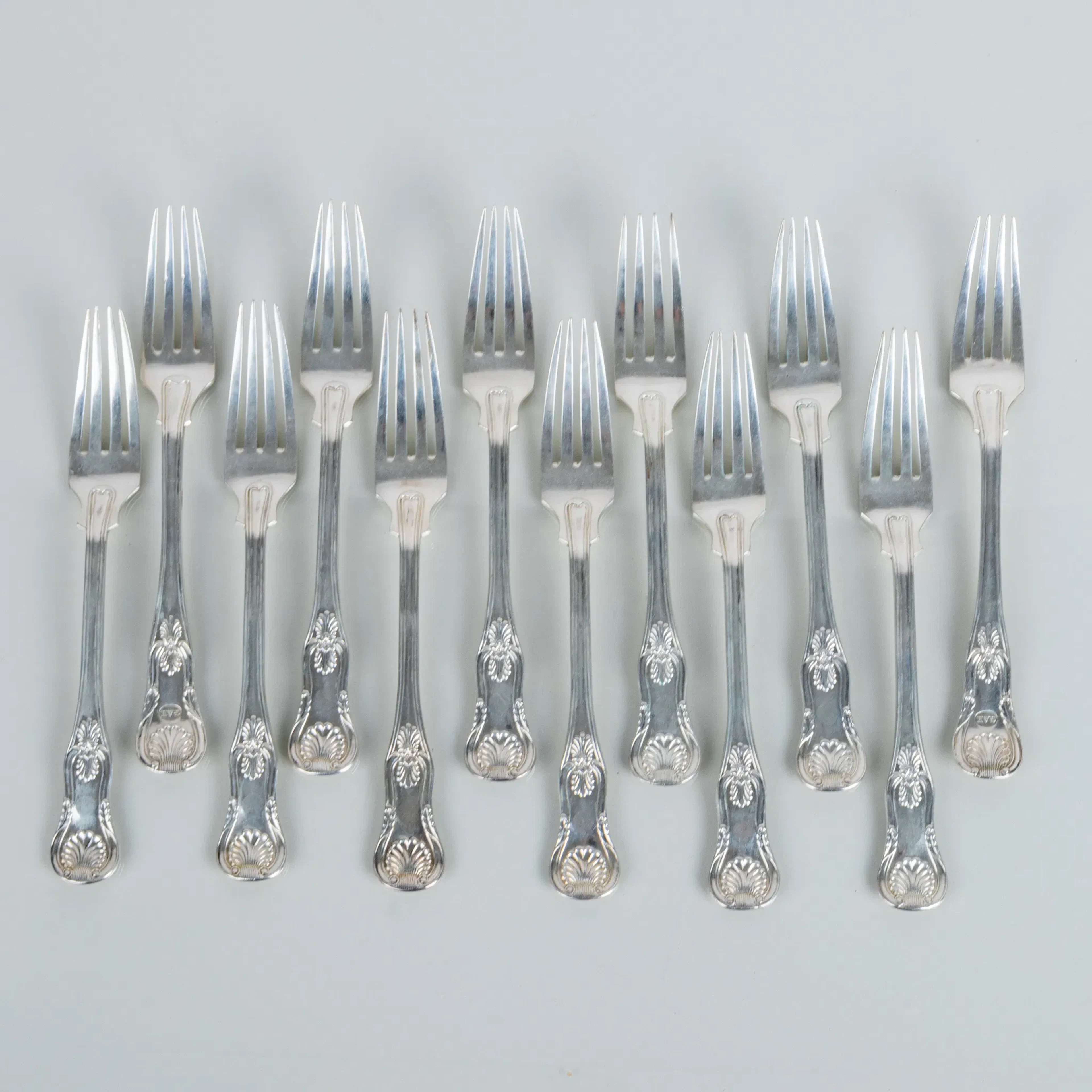 FOOD FORKS, 12 pcs, silver, Gustaf Theodor Folcker, blue 1855, tot weight approx. 905 g