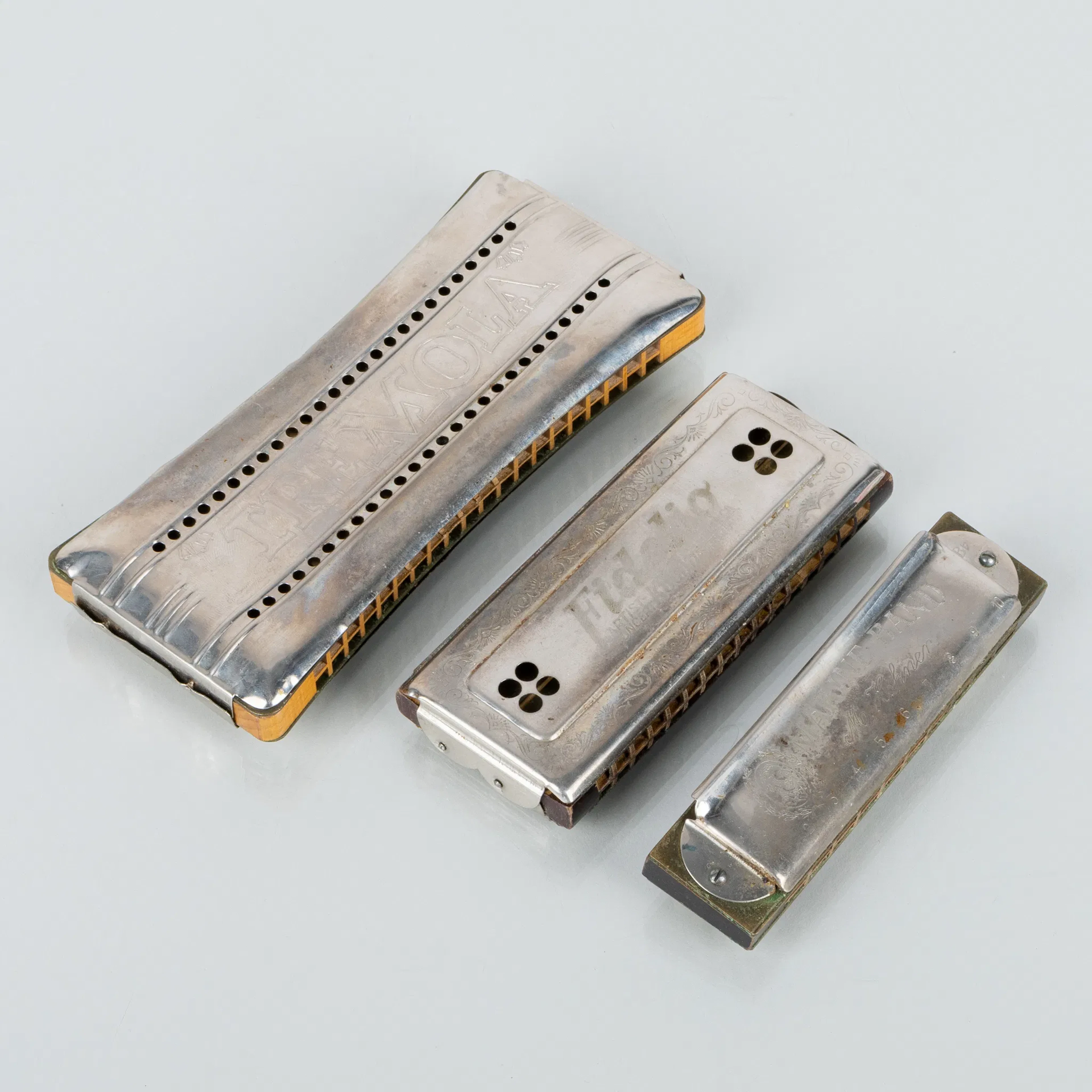 MUNSPEL, 3 st, Harmonica, M Hohner och Fidelio, 1900-tal