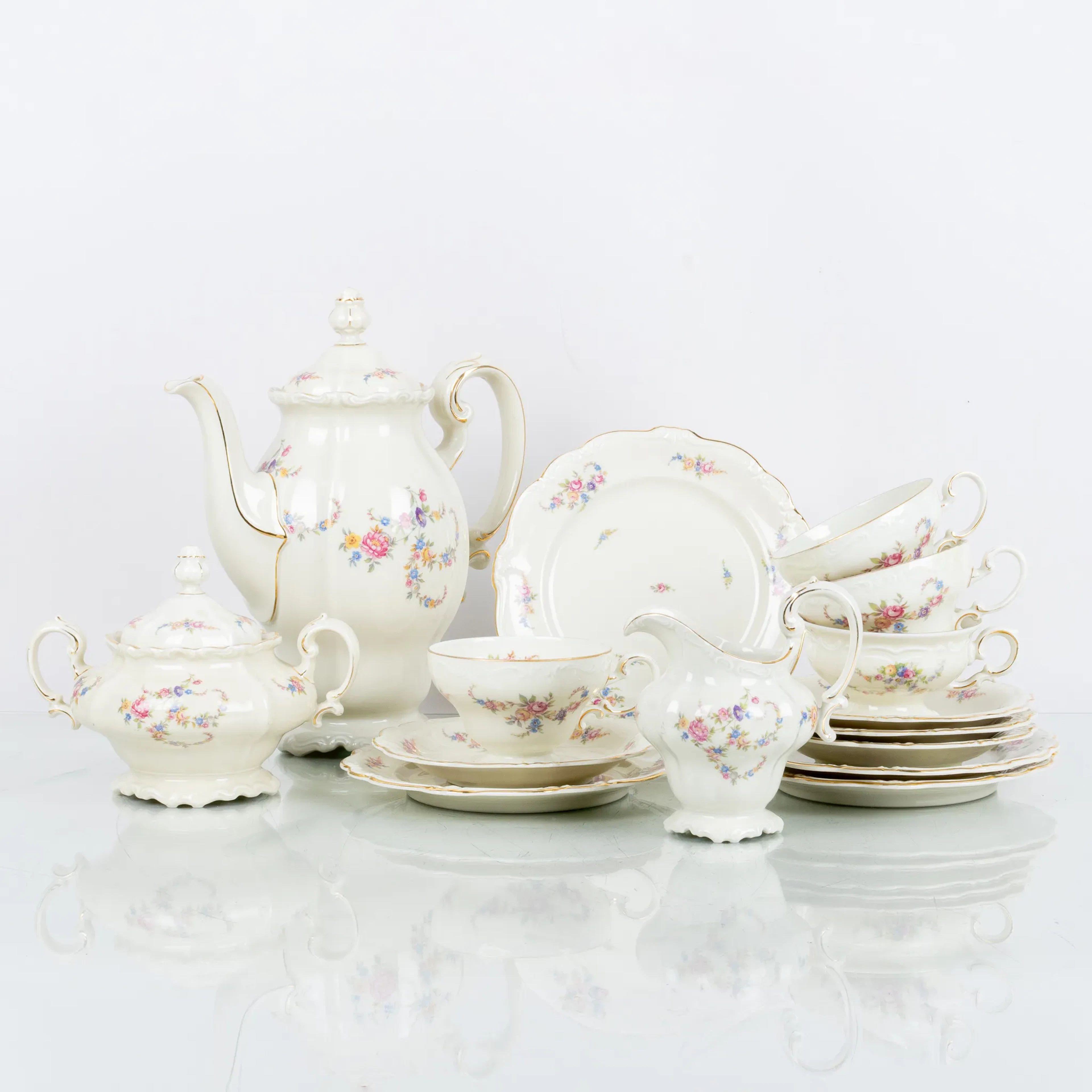 JUEGO DE CAFÉ, 11 partes, porcelana, "Pompadour", Rosenthal, mediados del siglo XX