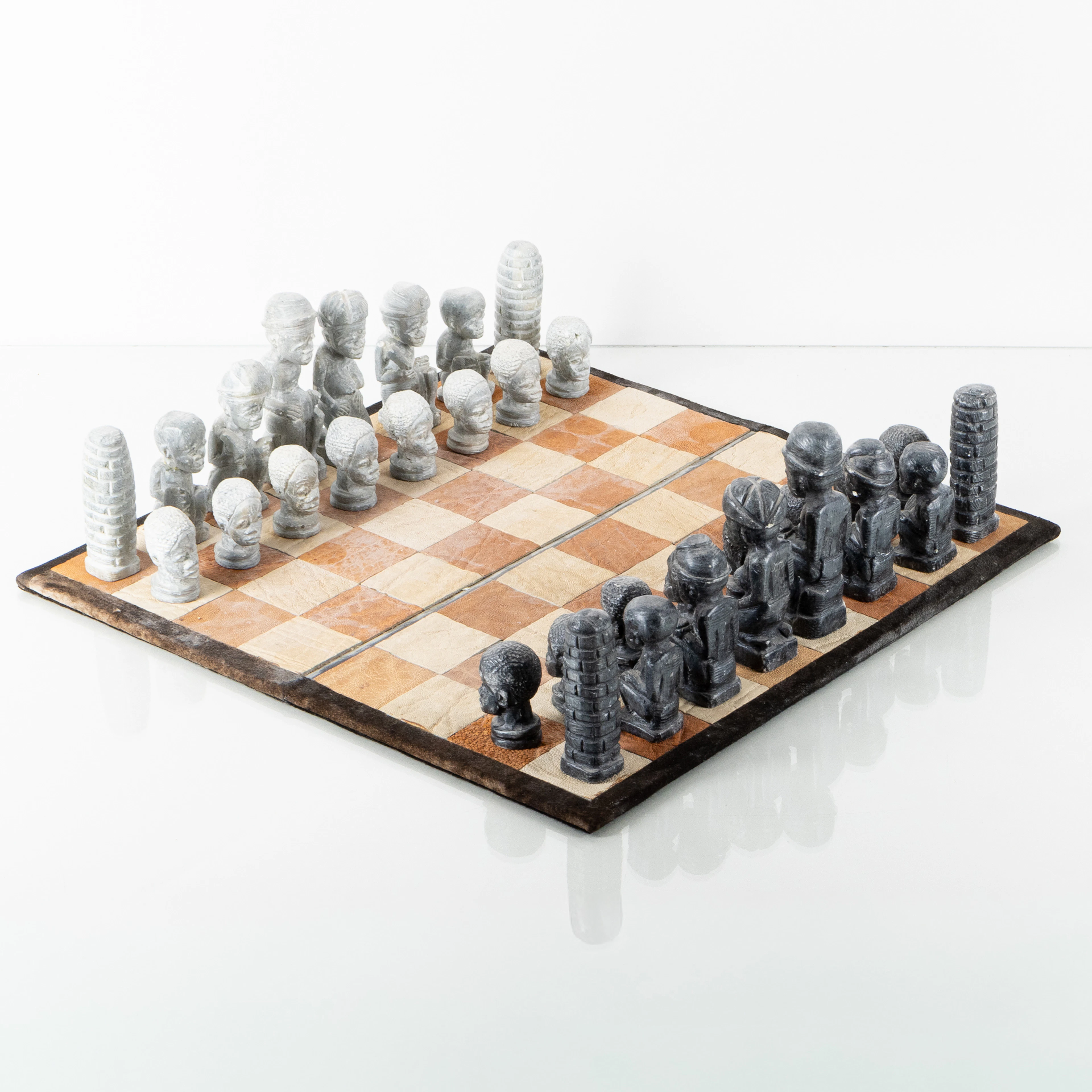 CHESS GAME, stone and leather, the second half of the 20th century