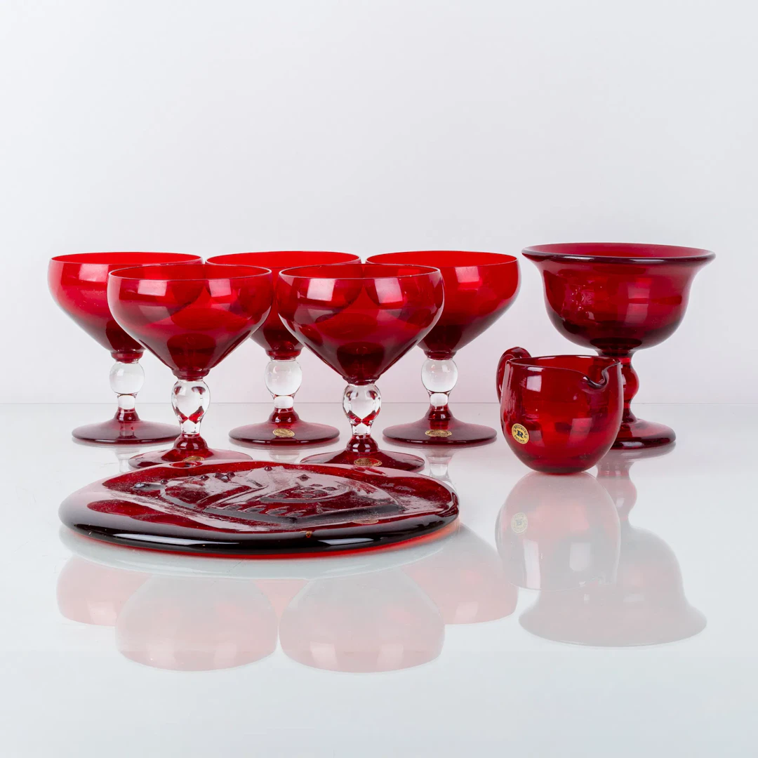 GLASS OBJECTS, 9 parts, glass, Reijmyre glassworks, second half of the 1900s
