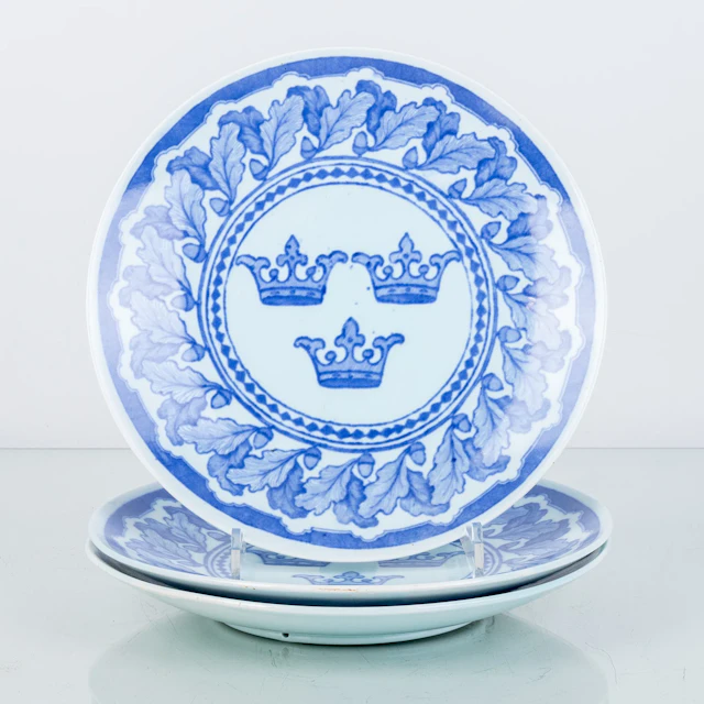 COLLECTOR'S PLATES, 3 pcs, flint ware, Stockholm Exhibition 1897, Gustafsberg