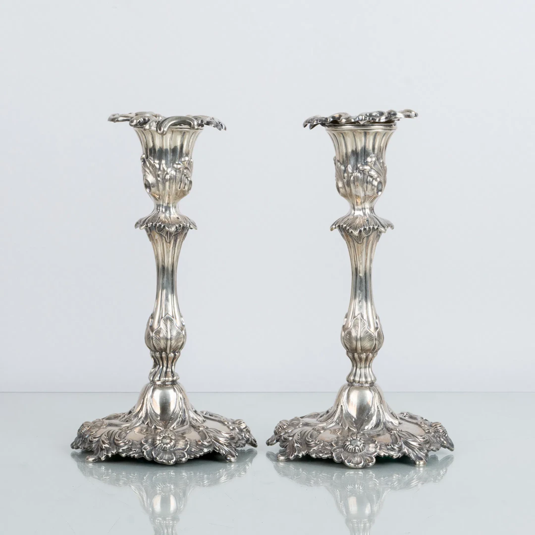 LJUSSTAKAR, 1 par, silver, Gustaf Möllenborg Feron, Stockholm 1871