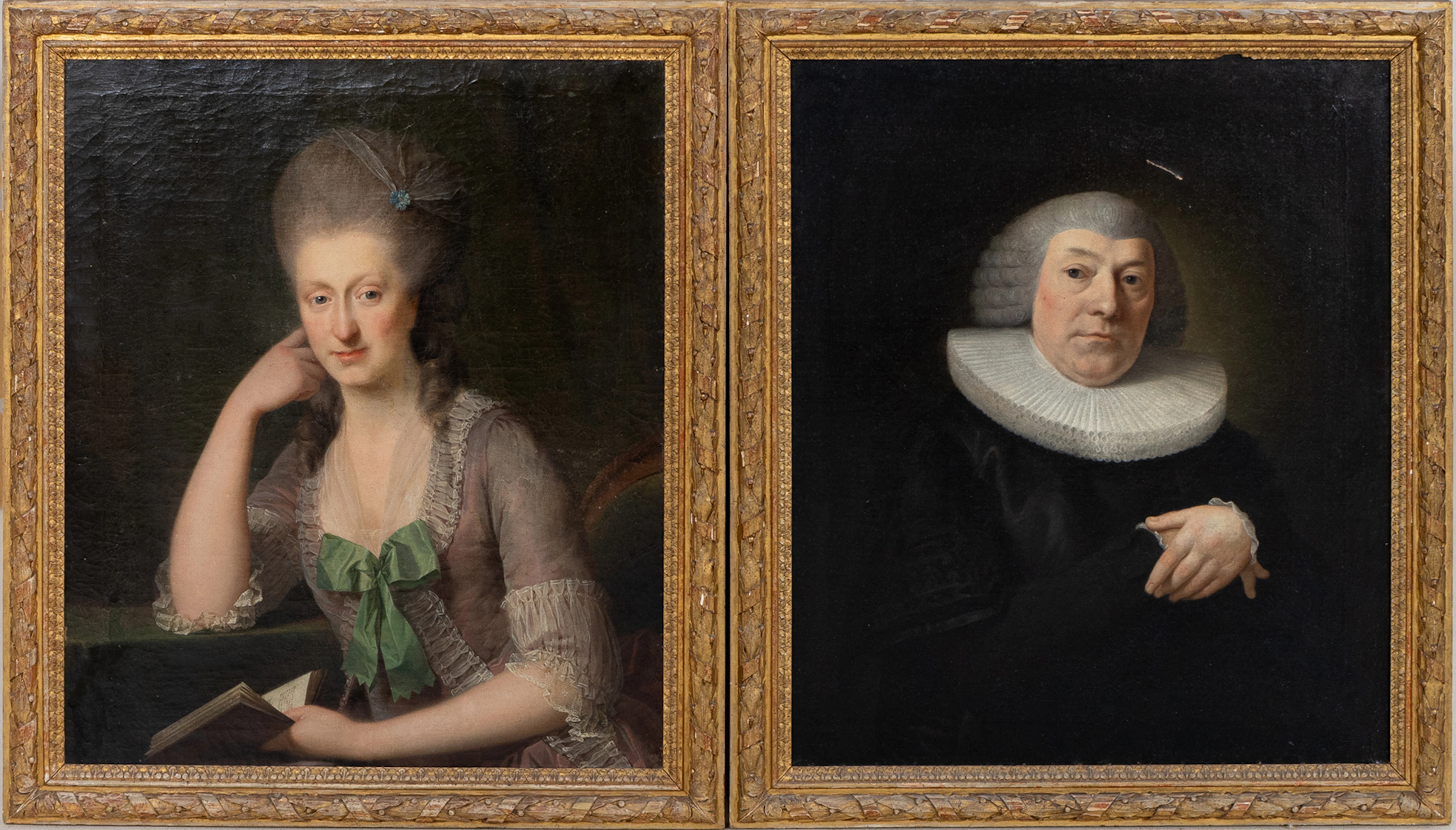 UNKNOWN ARTIST, 1 pair of couple paintings, oil on canvas, 1700s