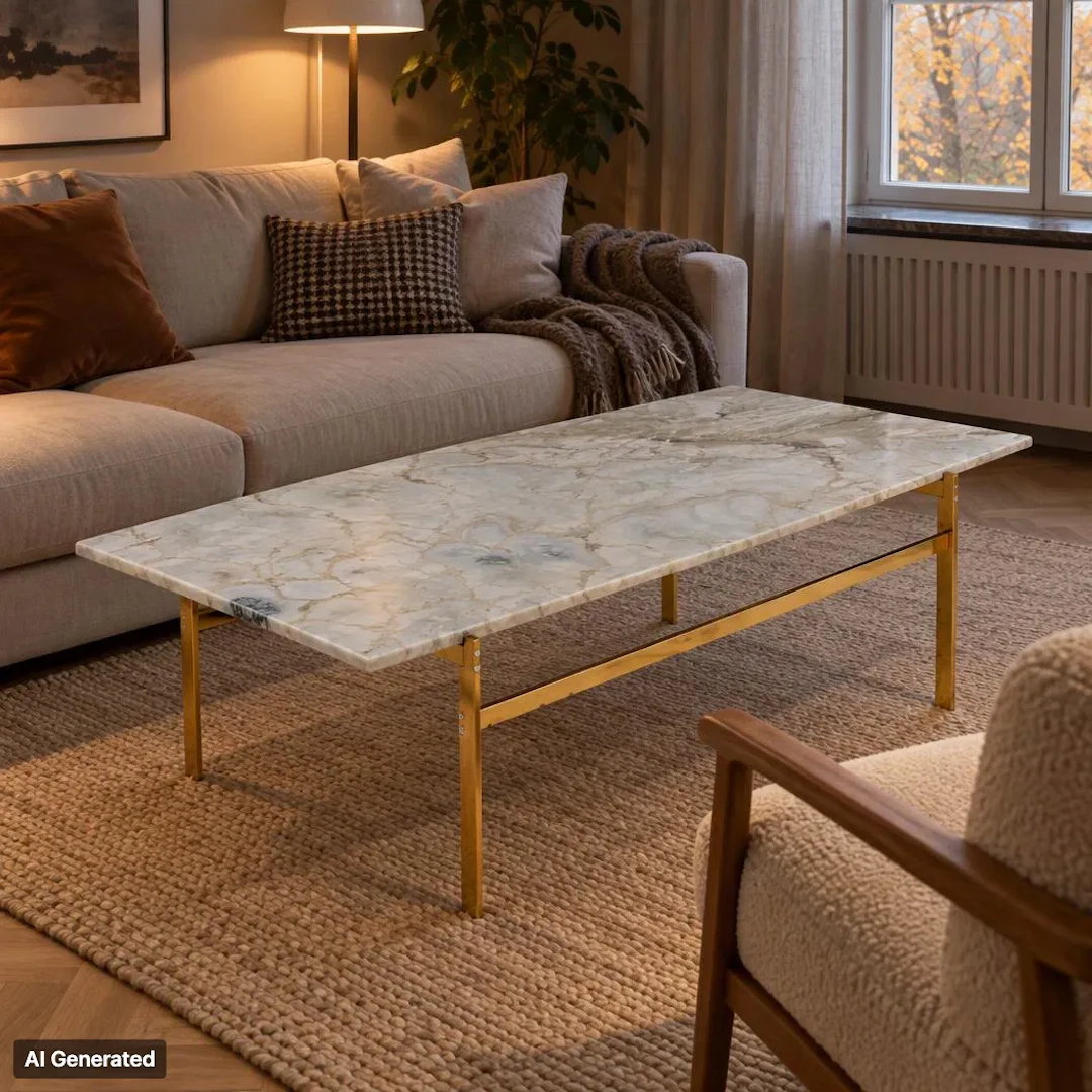 COFFEE TABLE, marble and brass in the second half of the 20th century