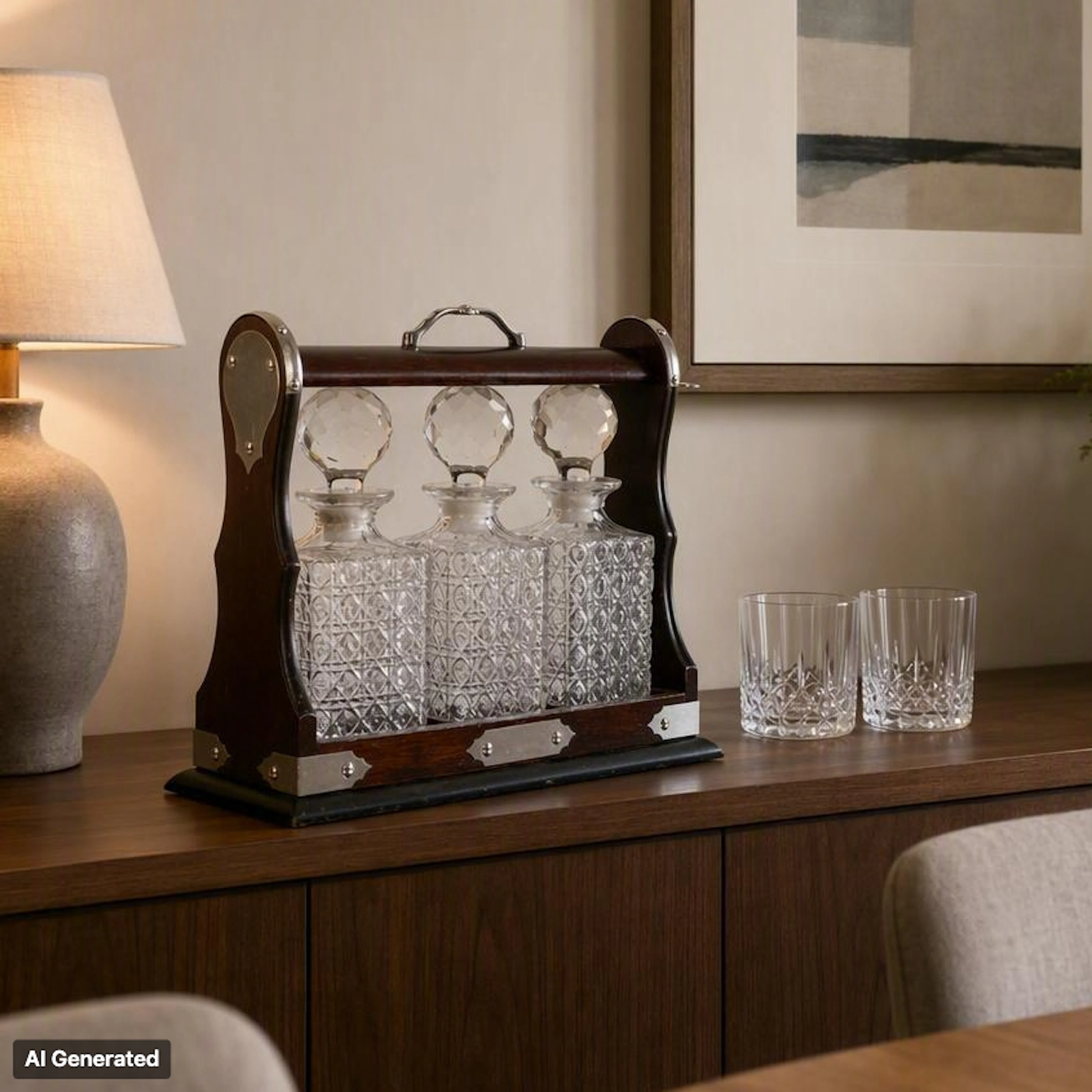TANTALUS, with three decanters, possibly England, 1900s