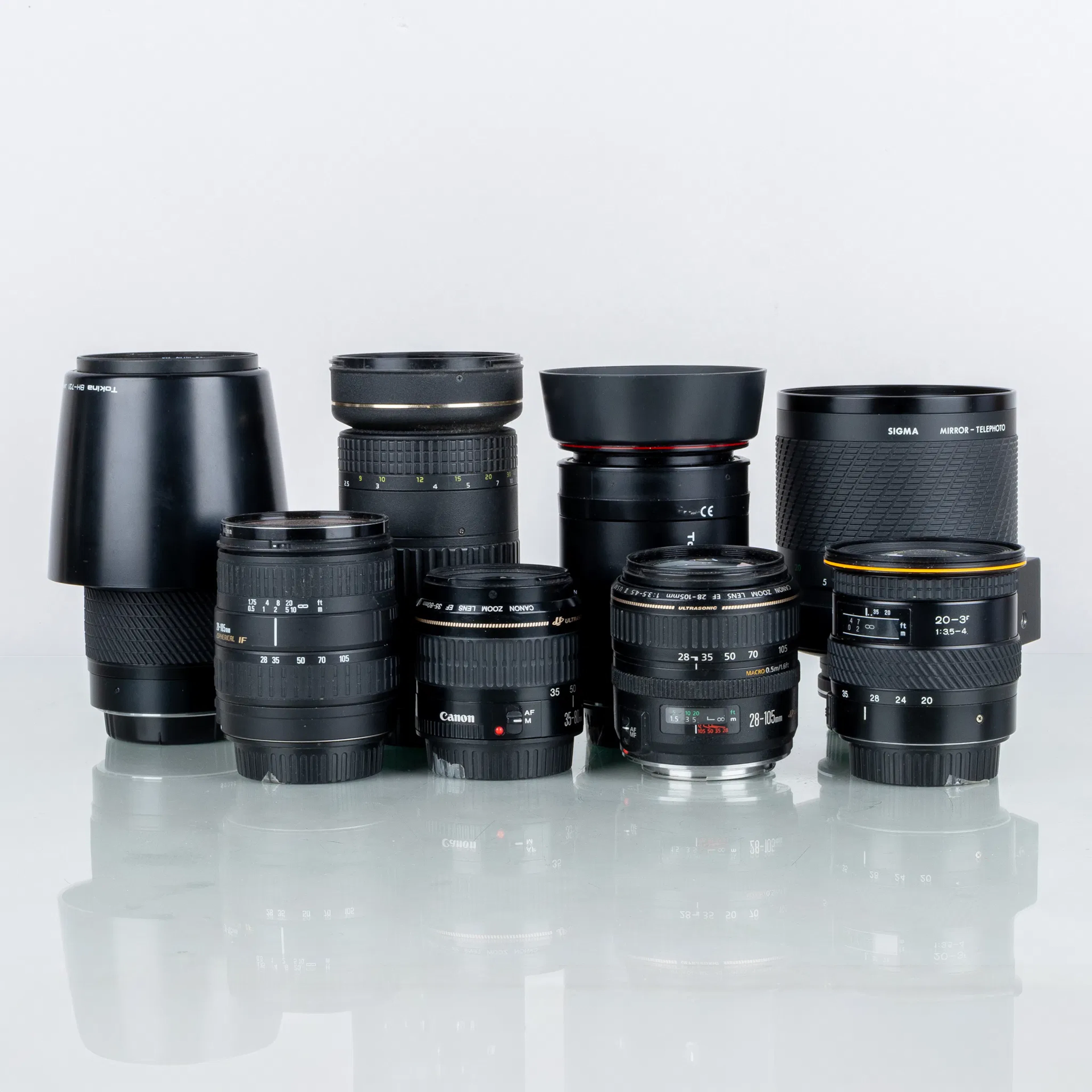 LENS, 8 pcs, including Canon EF 28-105 mm 1:3.5-4.5 II USM and Tokina