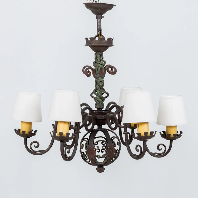 CEILING LAMP, wrought iron, circa 1900