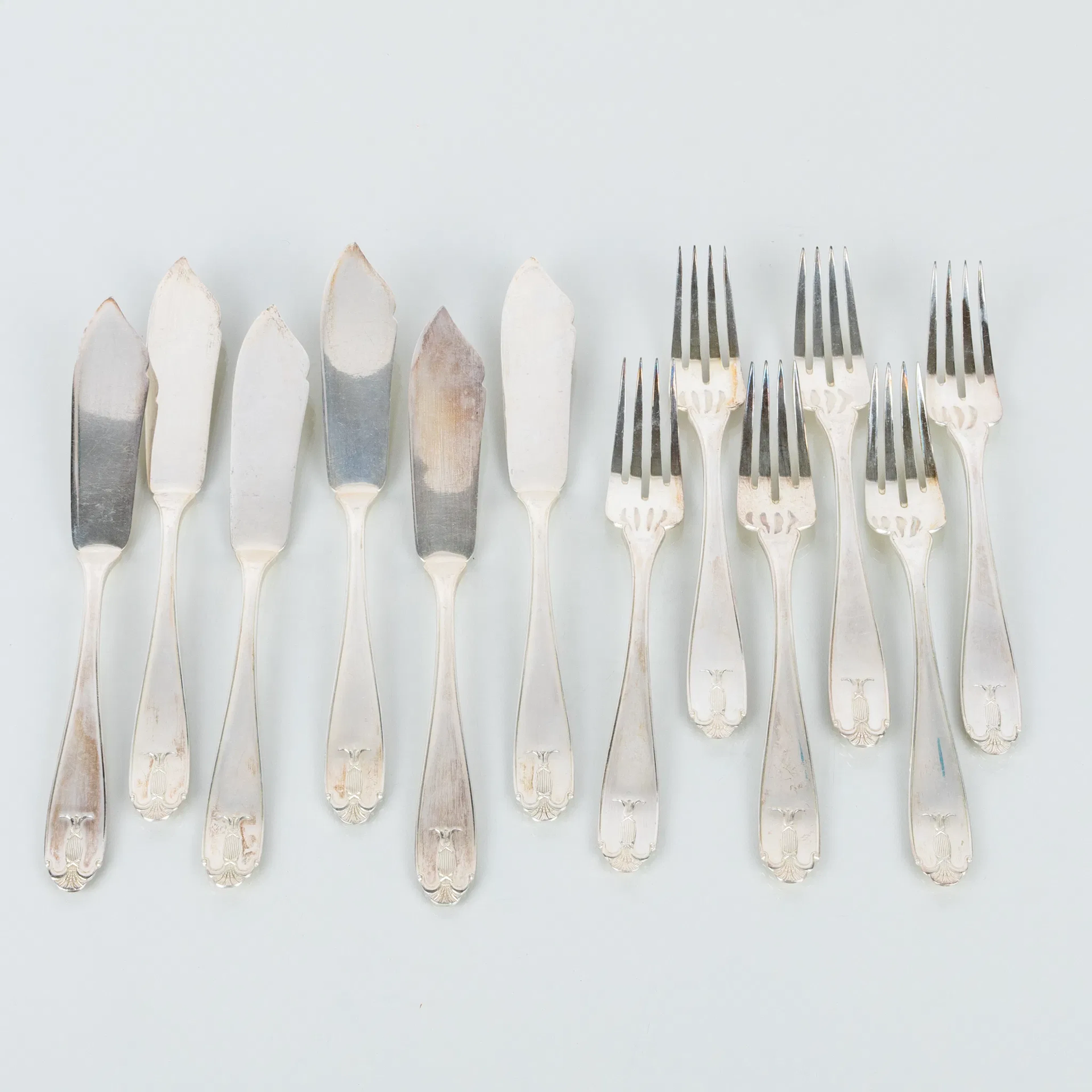 POSATE DI PESCE, 12 pezzi, argento, modello Wasa, GAB, Stoccolma 1925