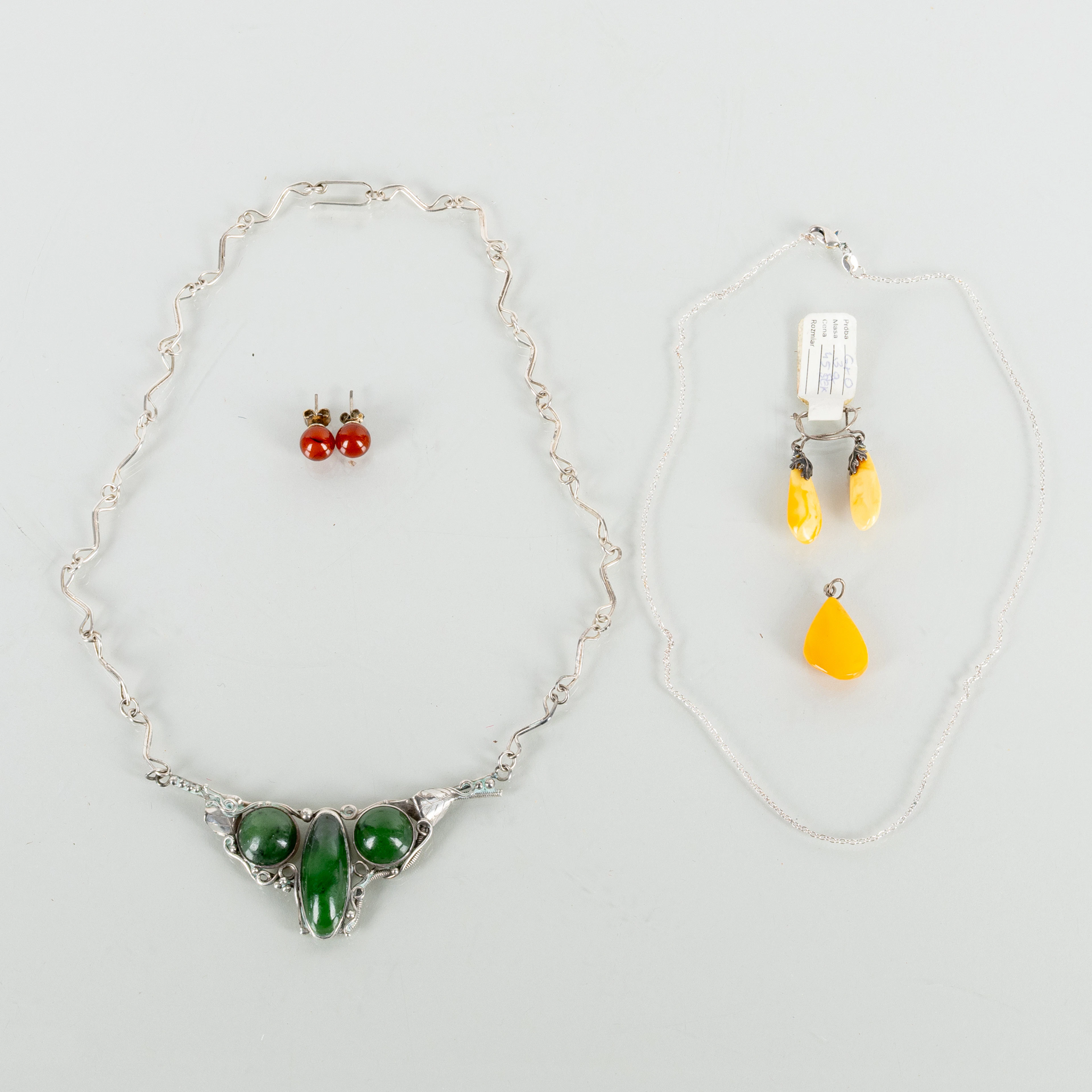 SCHMUCK, 4 Stück, Silber, mit Bernstein