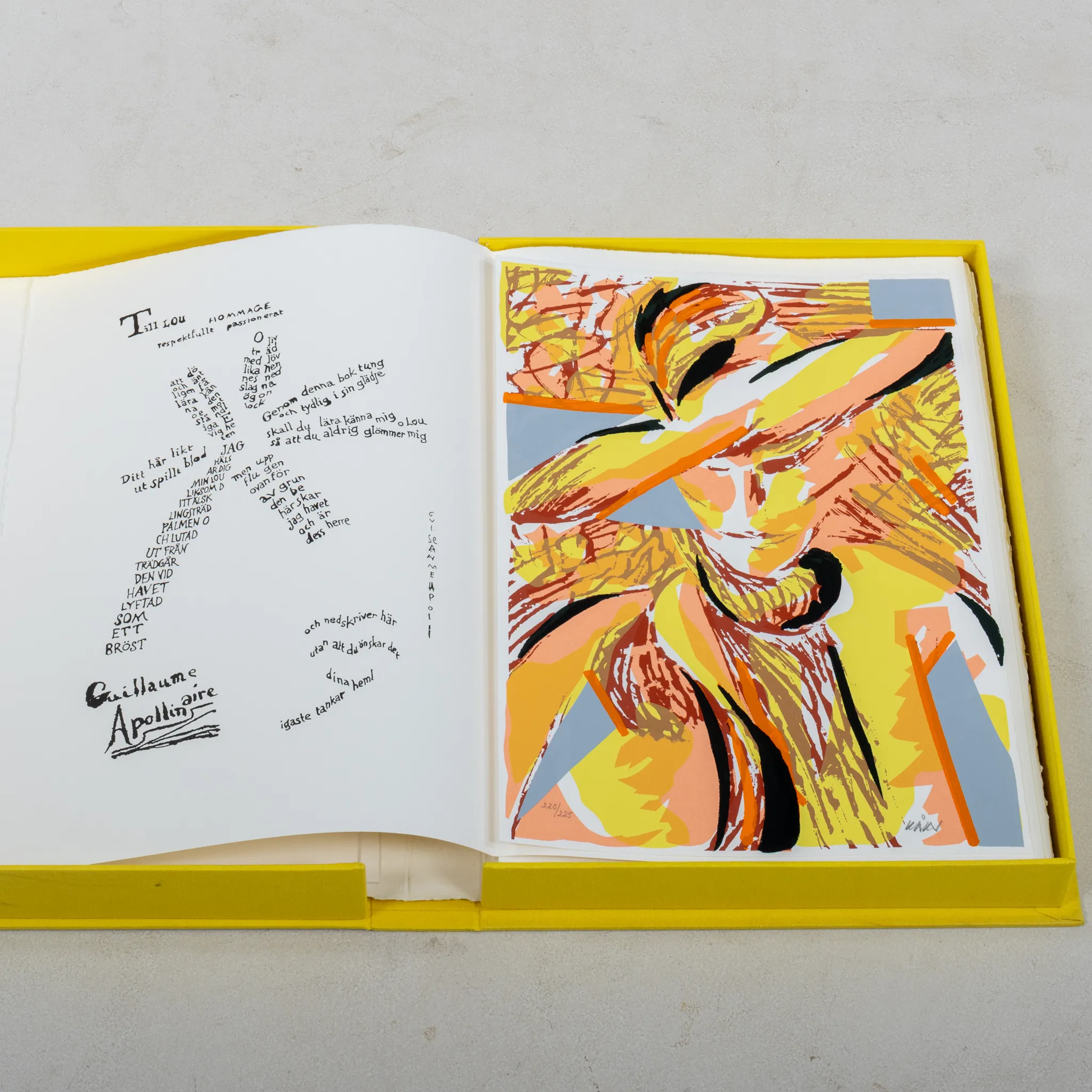 OLLE KÅKS, casete con 15 serigrafias, "Guillaume Apollinaire - Poemas