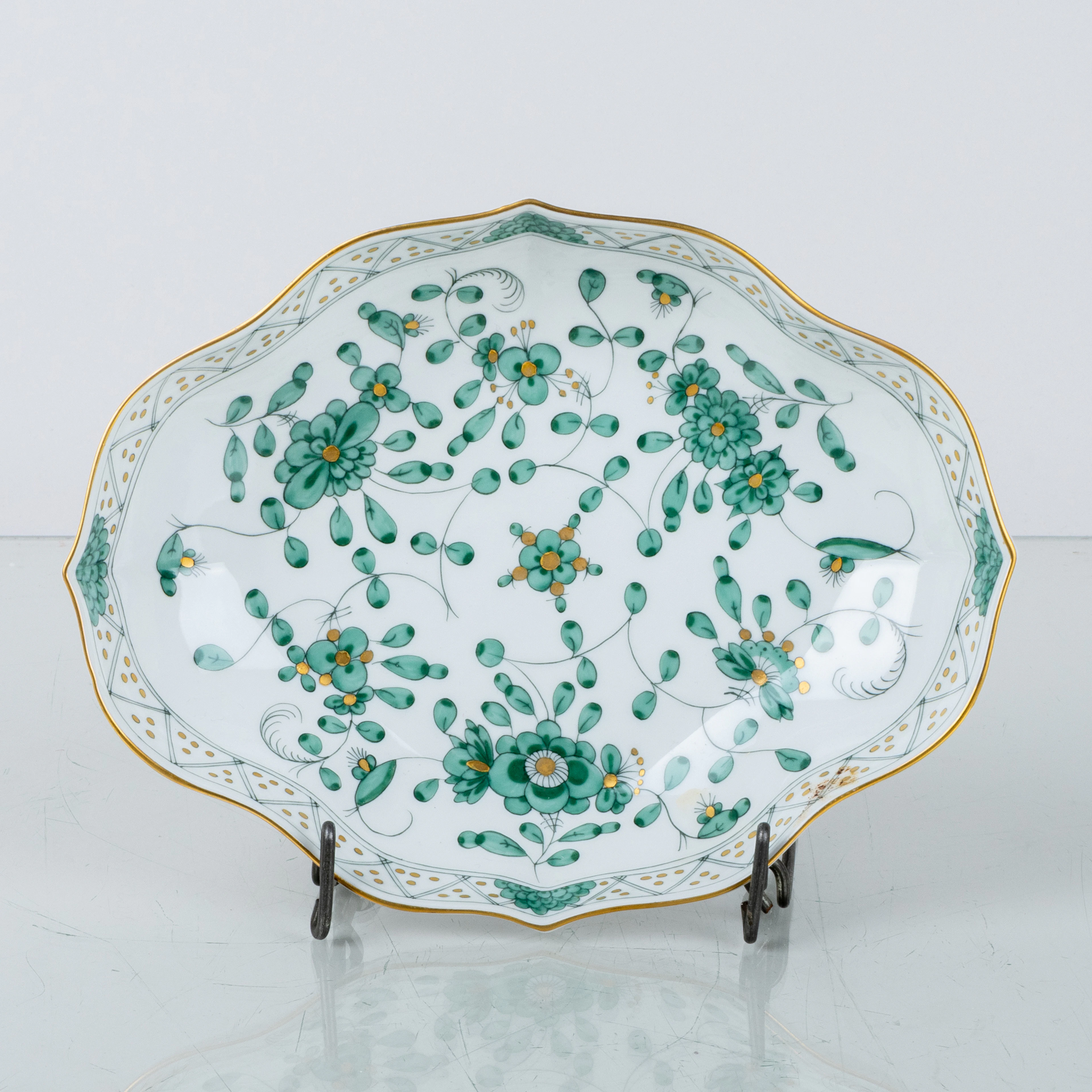PIATTINO PER CIOTOLA, PORCELLANA, "VERDE INDIANO", Meissen, Germania