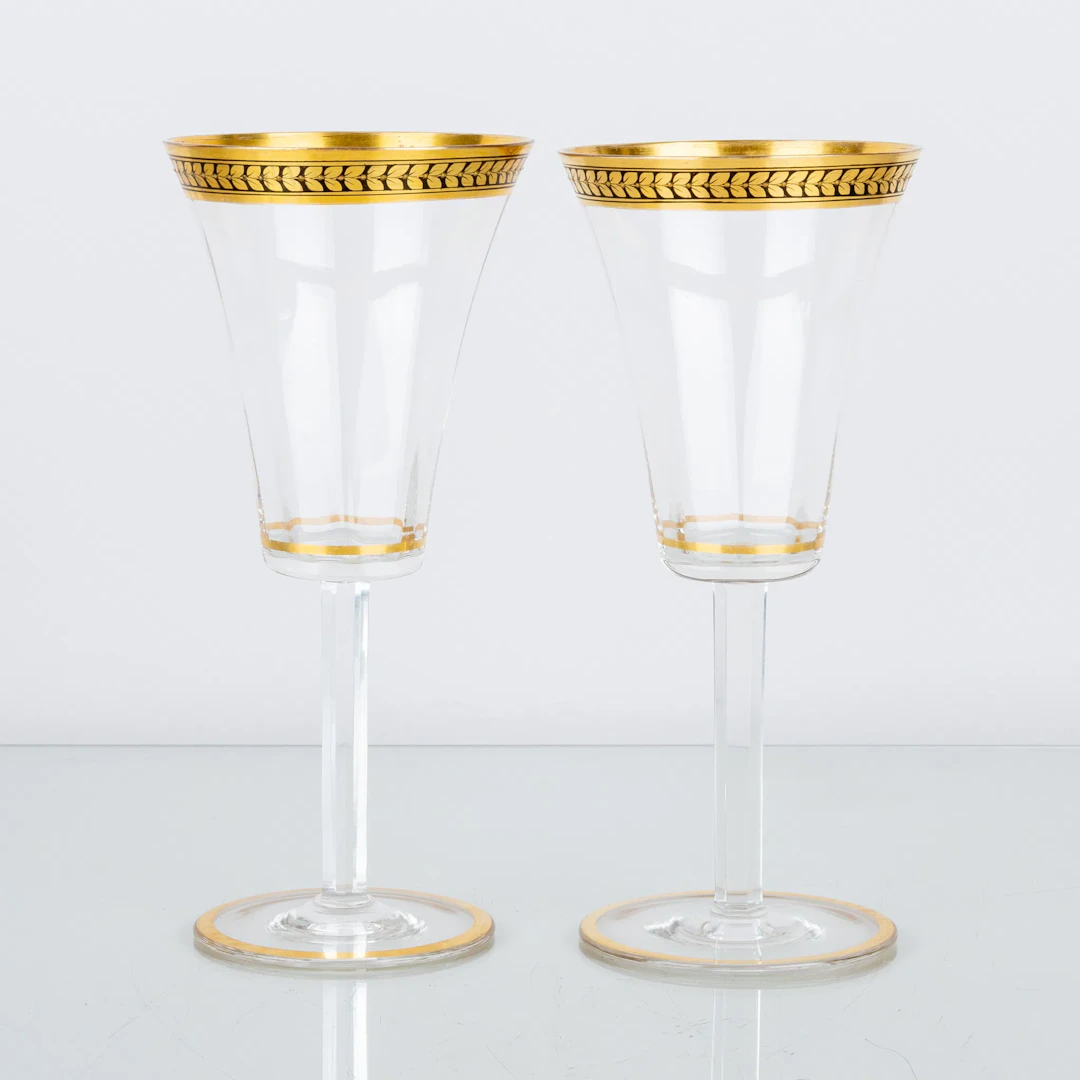 WINE GLASSES, 2 pcs, glass, gilded decoration, probably 1900s