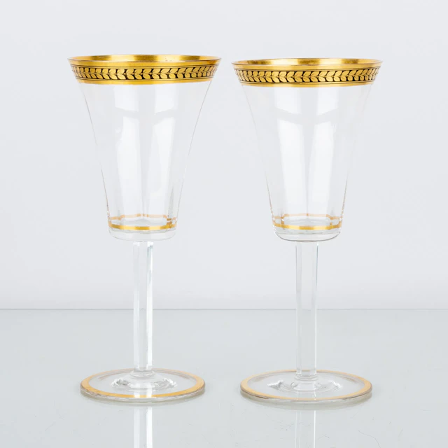 WINE GLASSES, 2 pcs, glass, gilded decoration, probably 1900s