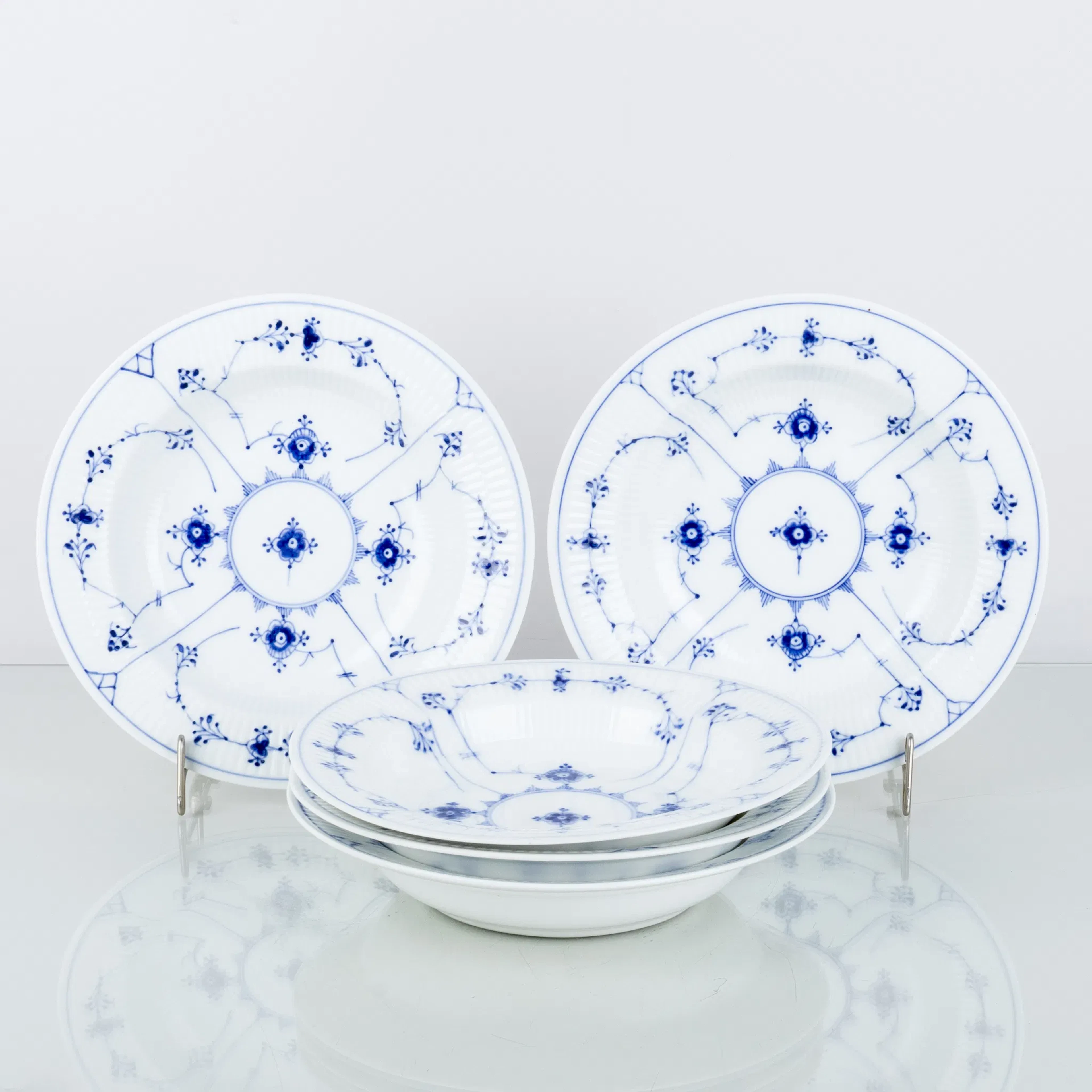 COPENAGHEN REALE, 5 lastre profonde, porcellana, "Blue Fluted", lotto 1/168