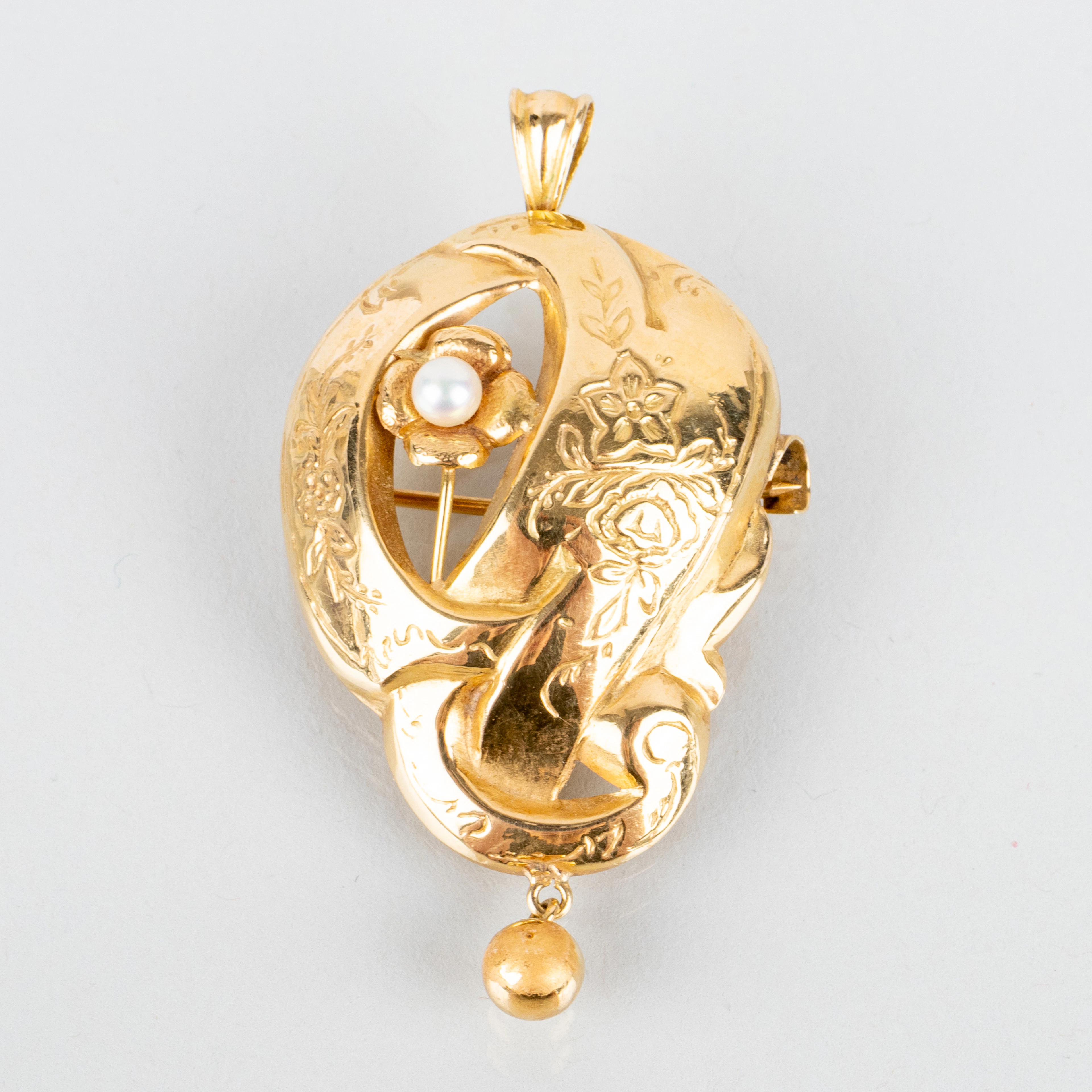 BROSCHE / ANHÄNGER, 18-karat-Gold, mit Perle