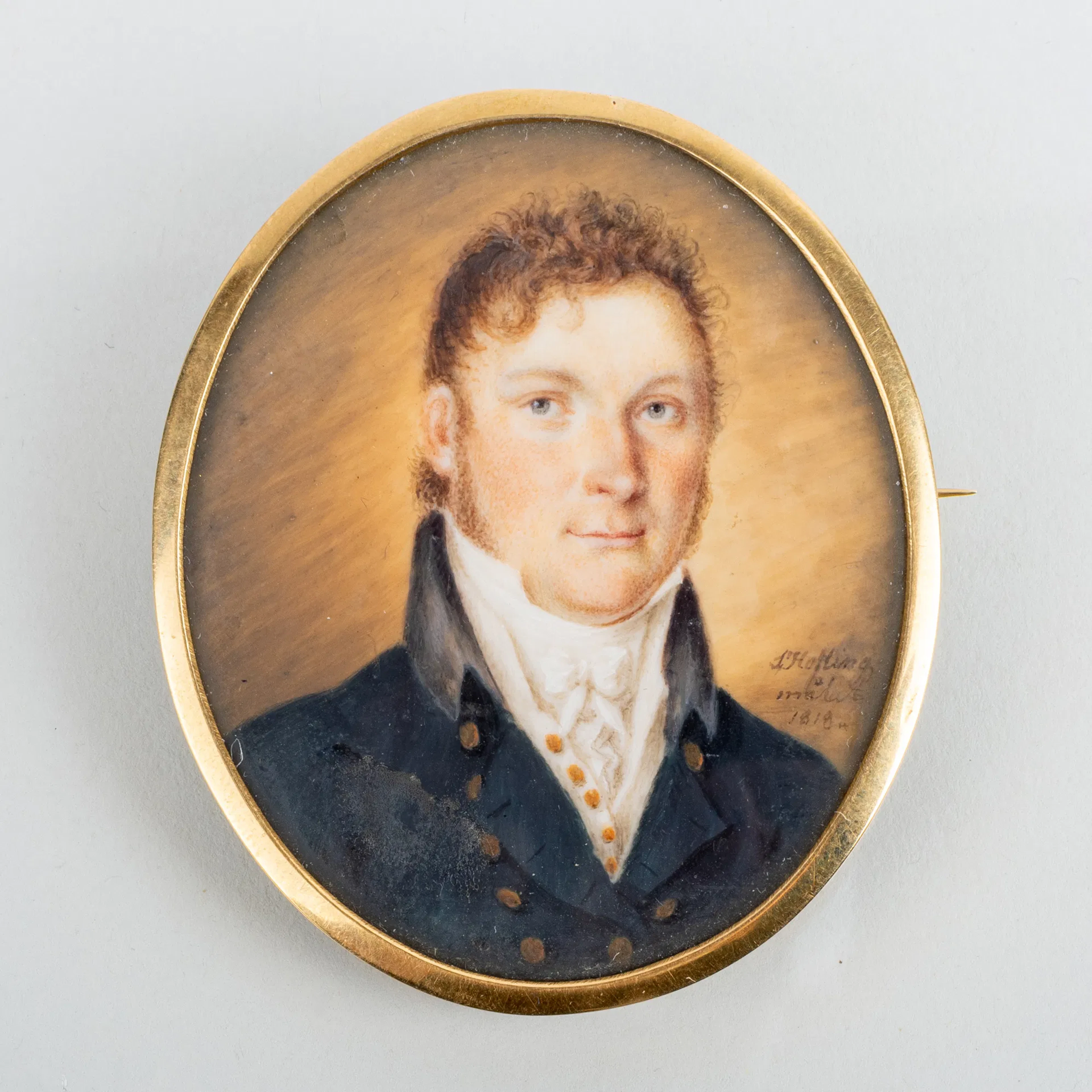 SALOMON HOFLING (1779-1827), miniatura in spilla, oro 18 carati, impero