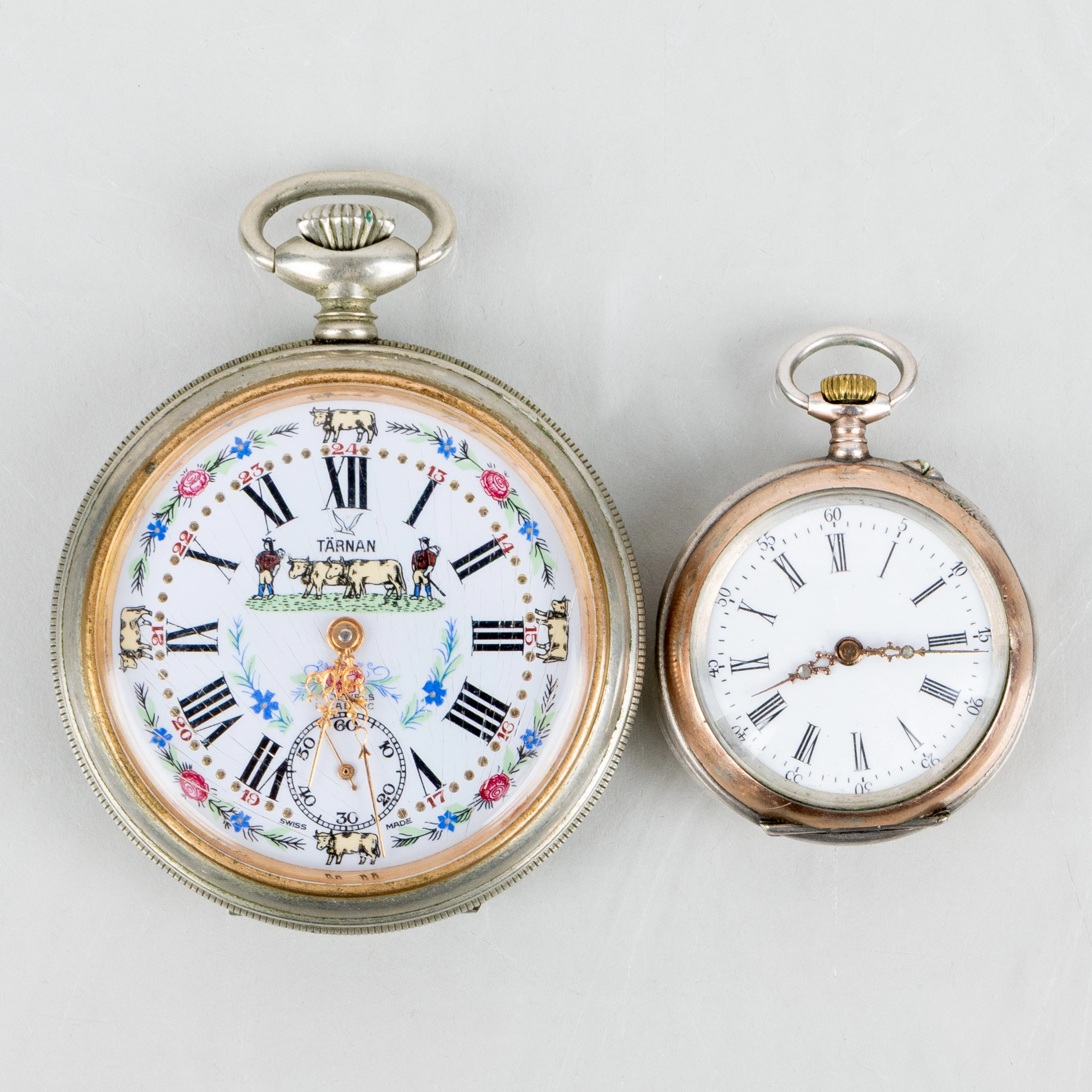 TASCHENUHR, 2 Stück, Stahl und Silber, 1900er Jahre