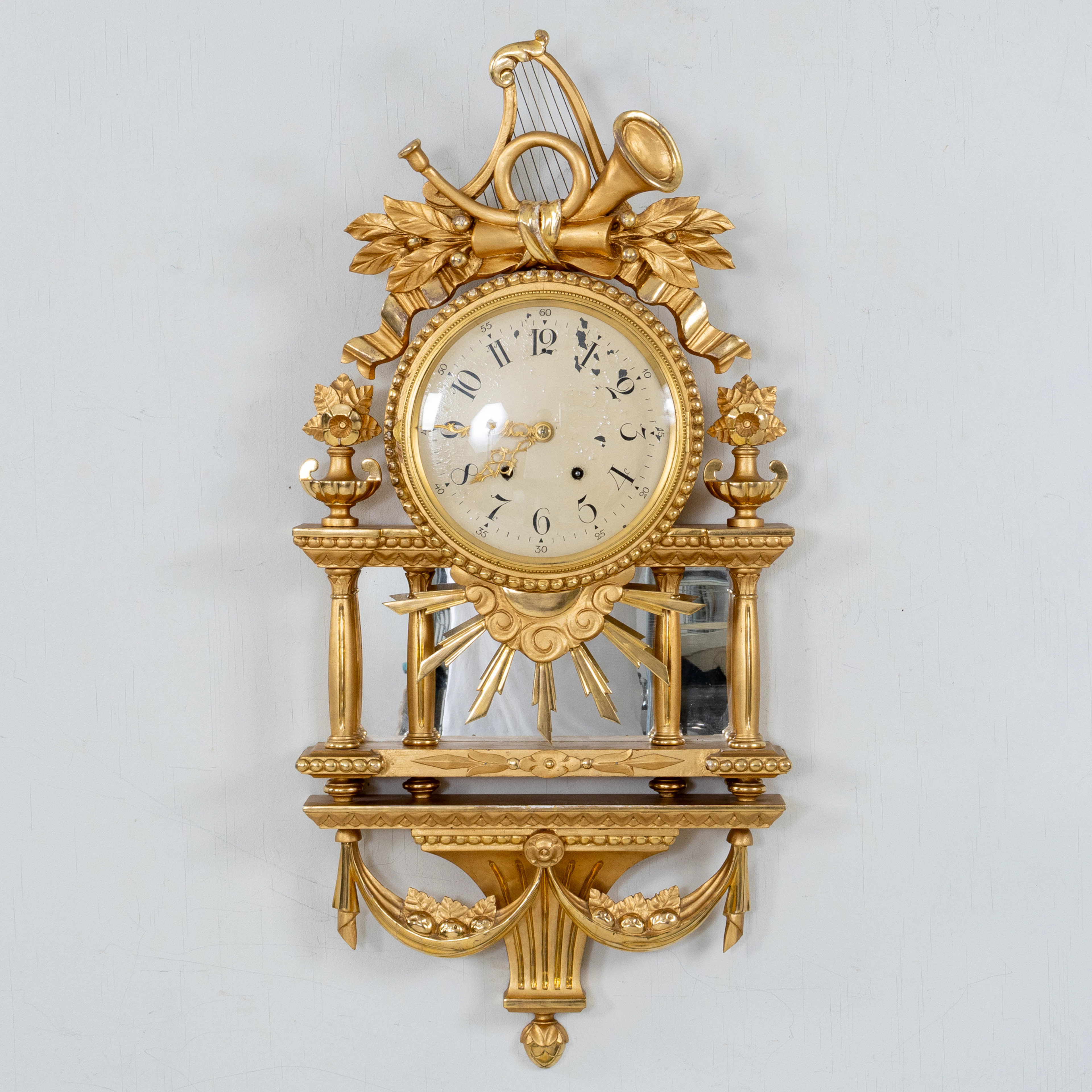 WALL PENDULUM, gilded and bronzed, Gustavian style, first half of the 20th century