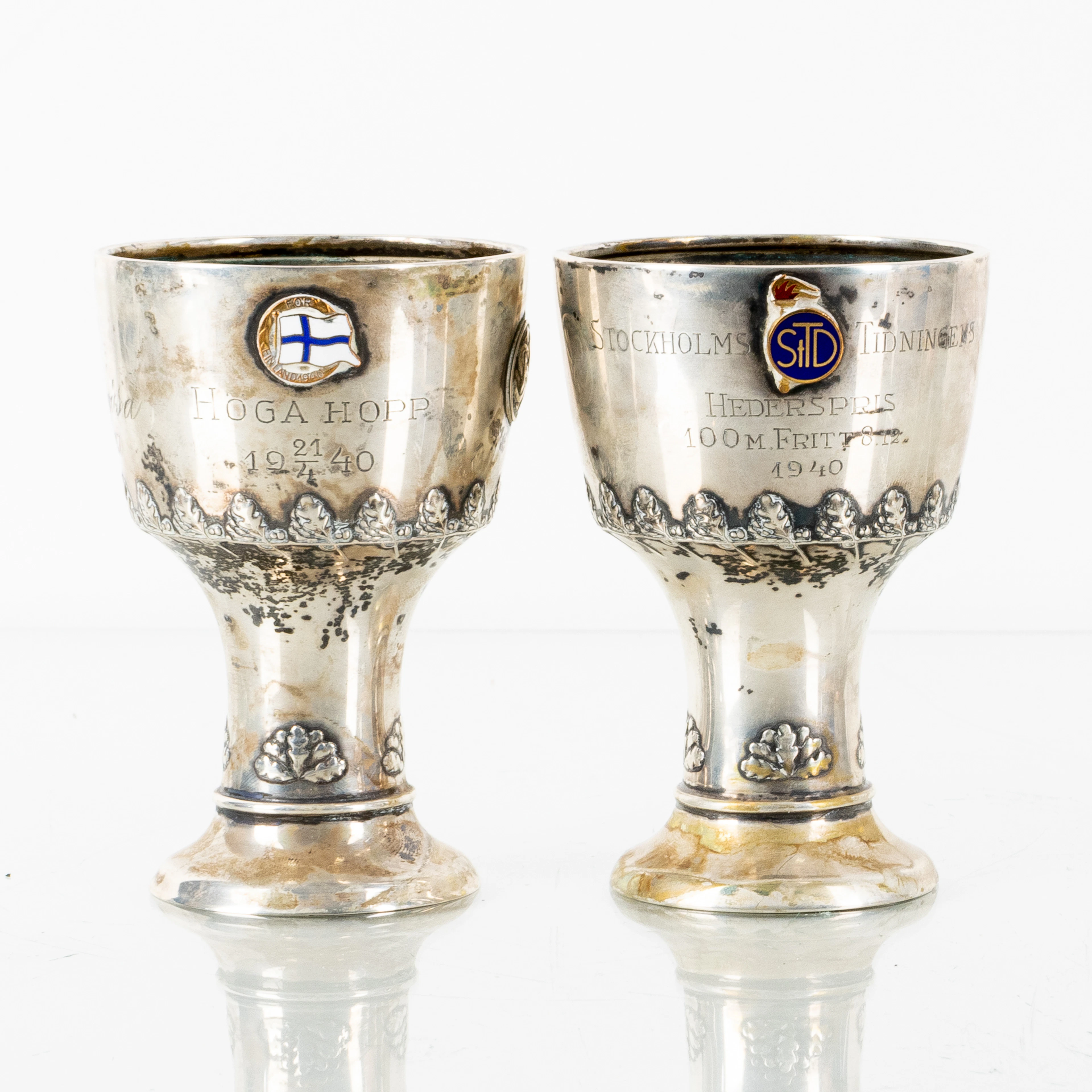 TAZZE, 2 pz, argento, CH Hallberg, Stoccolma 1927/1929, peso totale circa 110 g